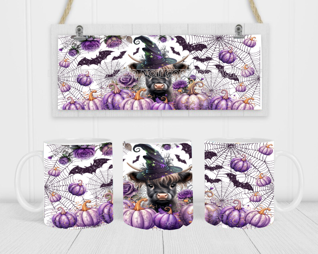 Halloween Purple Pumpkins & Cow - Coffee Mug Wrap - Sublimation Transfers