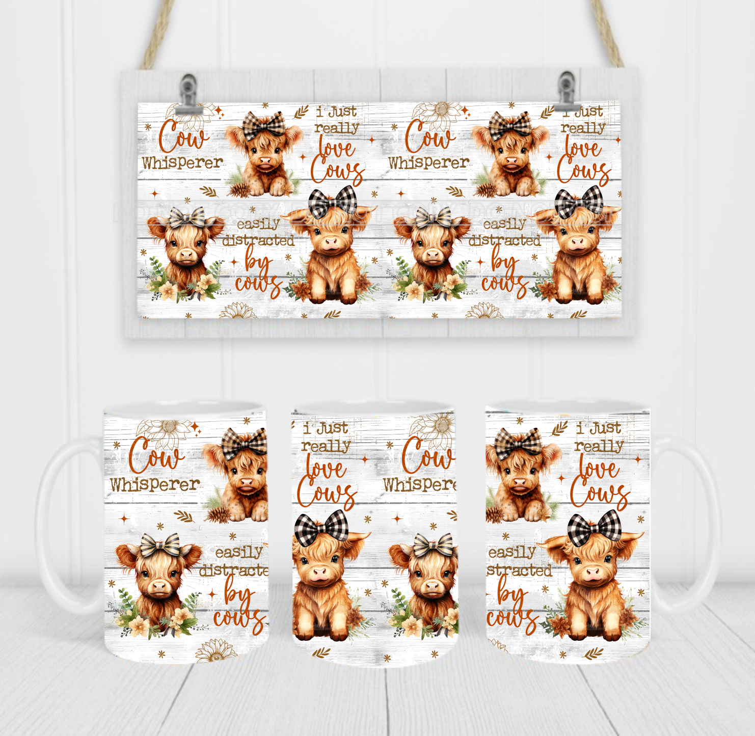 I Love Cows - Coffee Mug Wrap - Sublimation Transfers