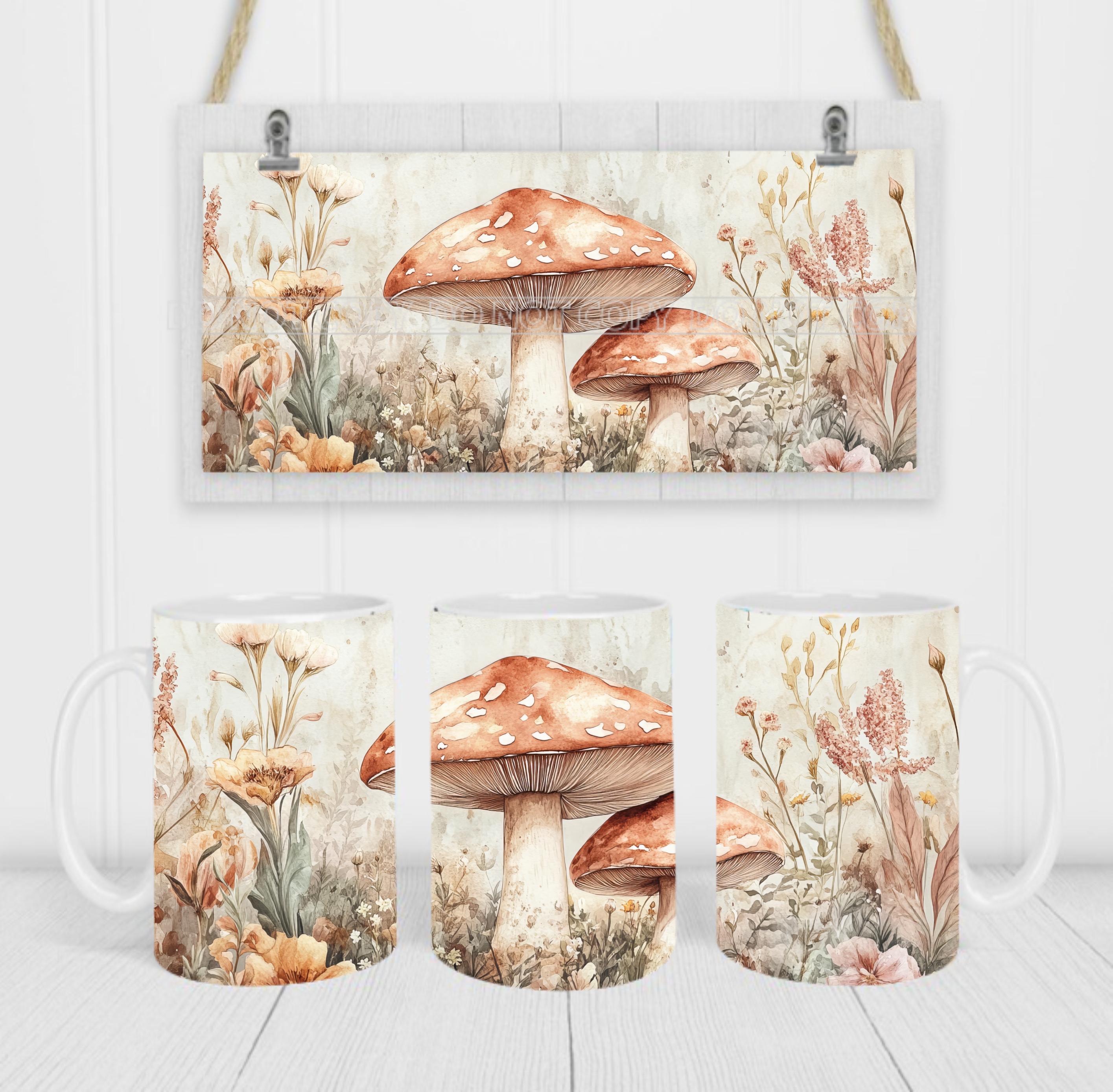 Retro Mushrooms - Coffee Mug Wrap - Sublimation Transfers