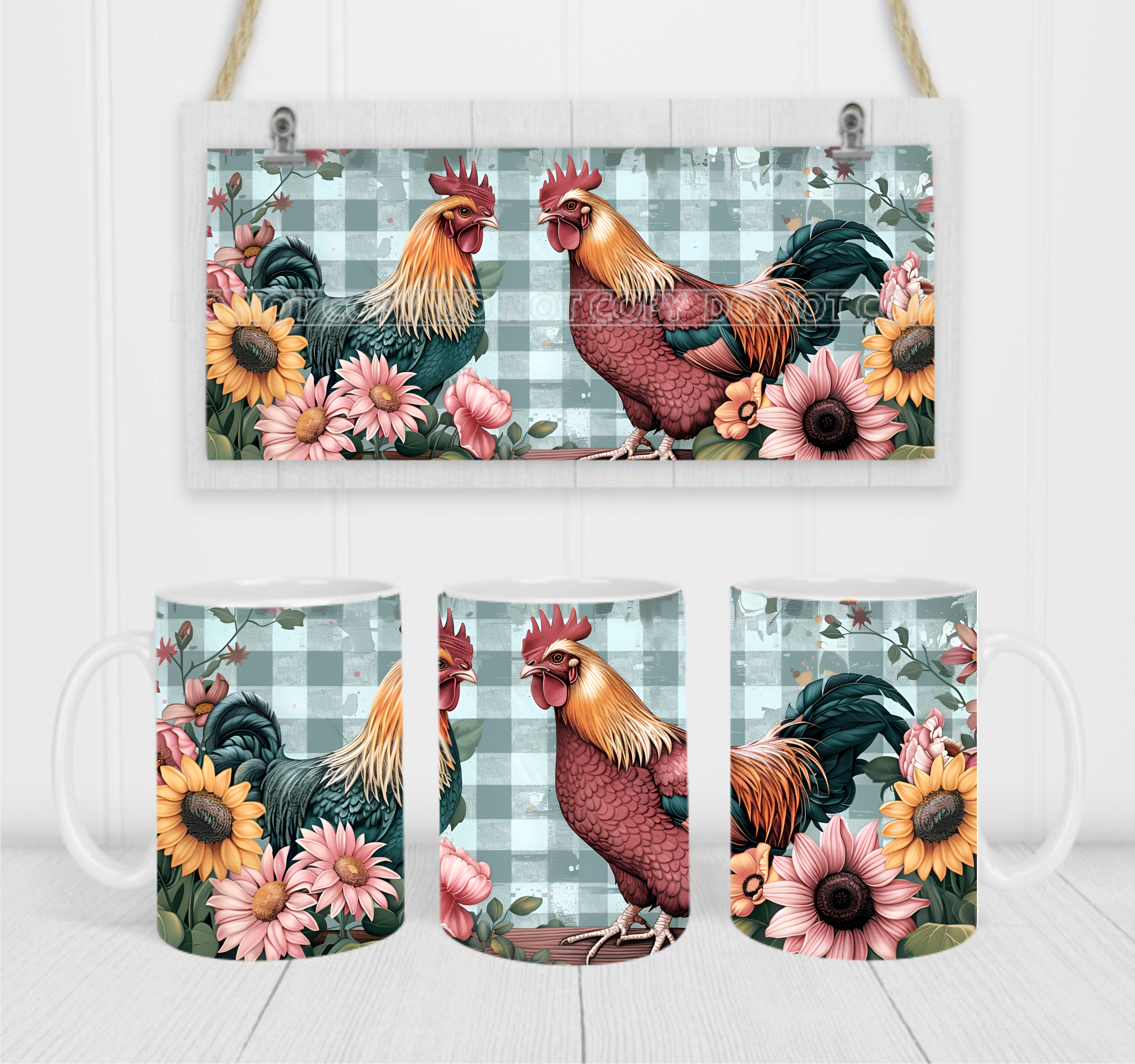 Farmhouse Chickens - Coffee Mug Wrap - Sublimation Transfers
