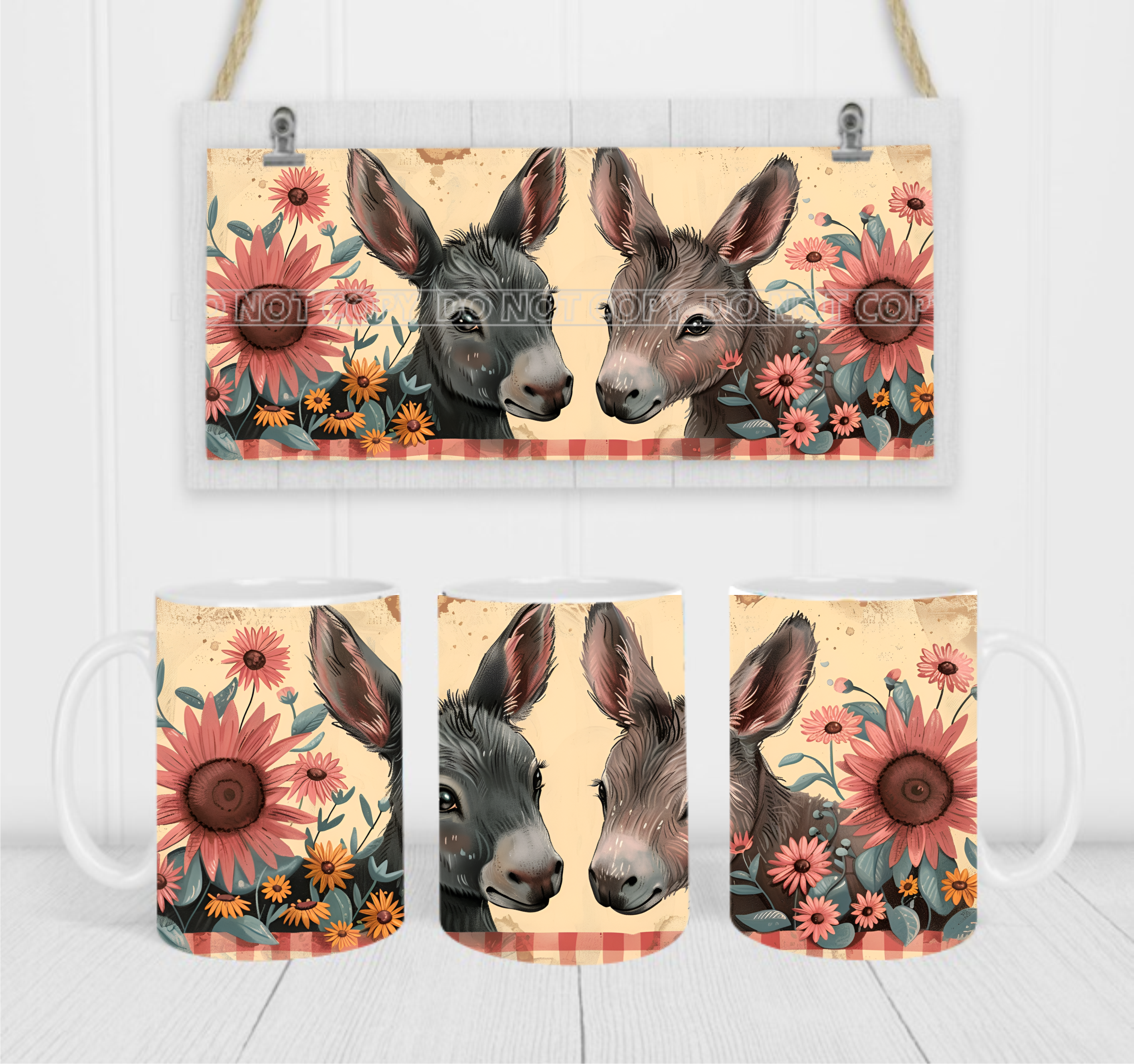 Farmhouse Donkeys - Coffee Mug Wrap - Sublimation Transfers
