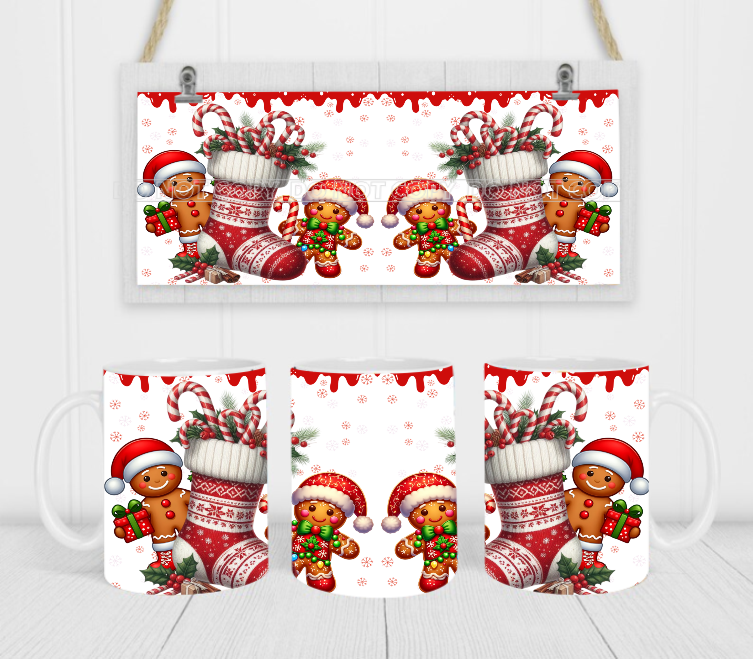 Gingerbread Men - Coffee Mug Wrap - Sublimation Transfers