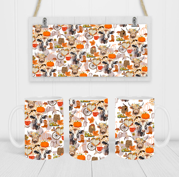 Fall Cow Elements - Coffee Mug Wrap - Sublimation Transfers