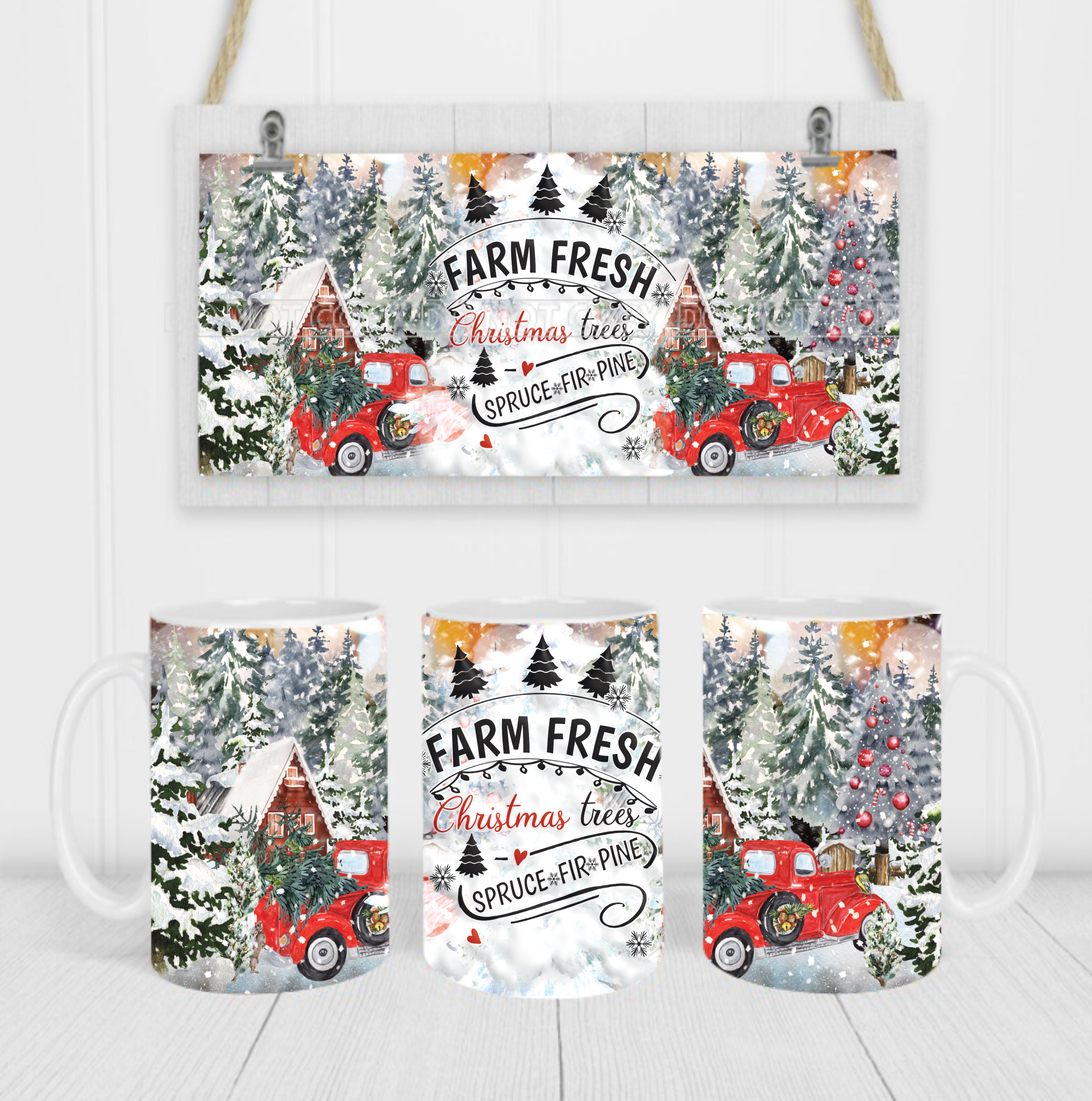 Christmas Tree Farm - Coffee Mug Wrap - Sublimation Transfers