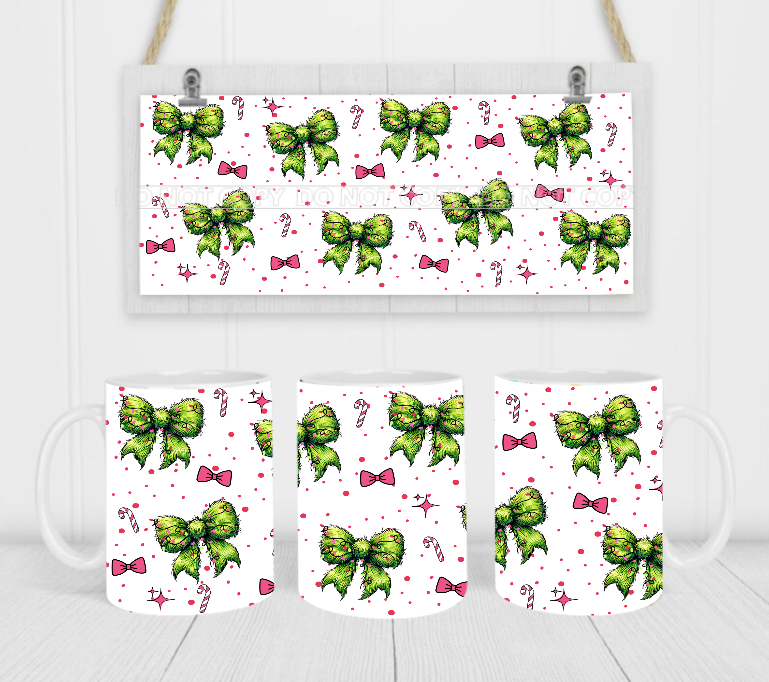 Grinchy Bows - Coffee Mug Wrap - Sublimation Transfers