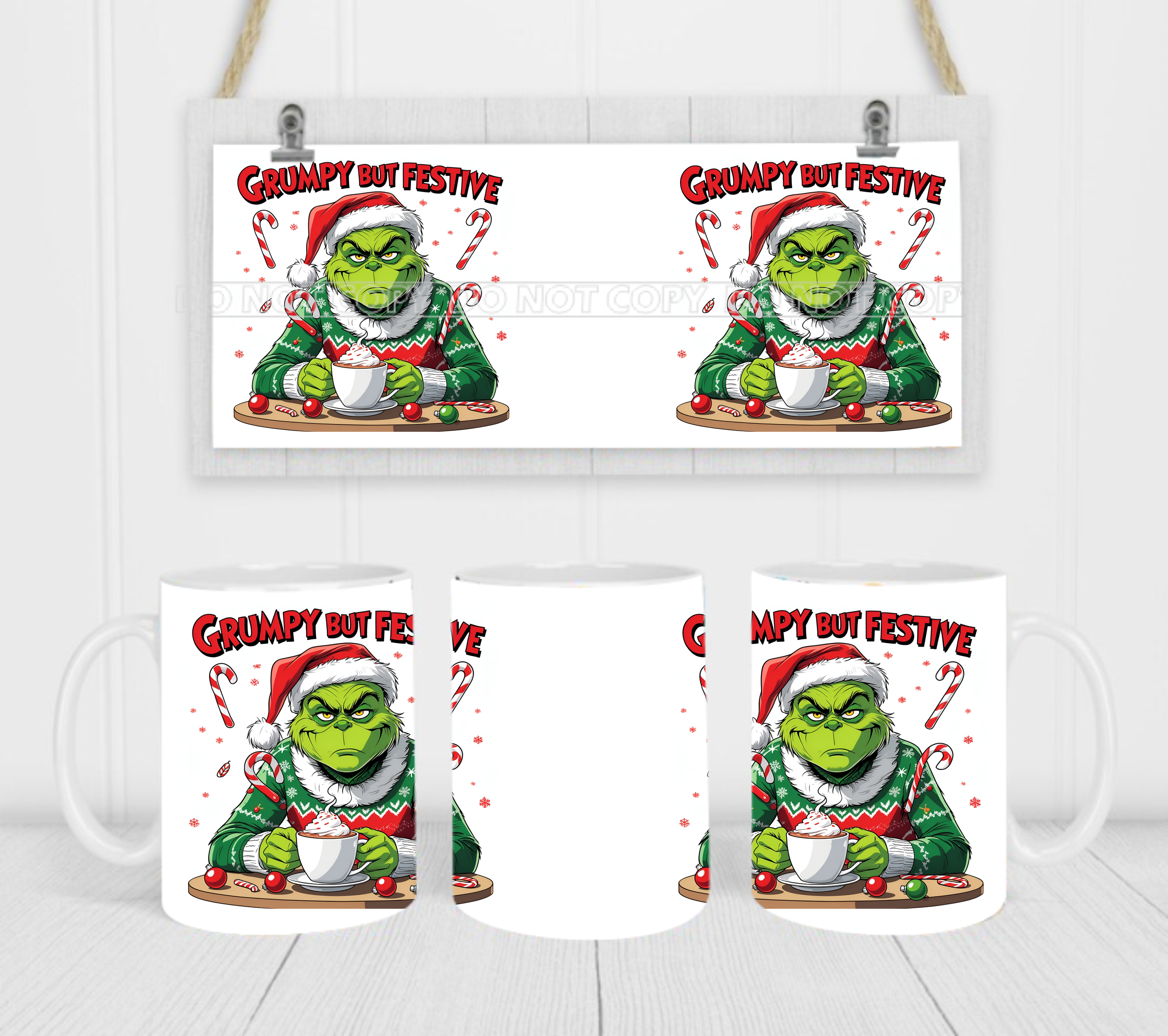 Grumpy But Festive - Character - Coffee Mug Wrap - Sublimation Transfers
