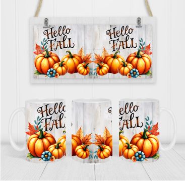 Hello Fall - Coffee Mug Wrap - Sublimation Transfers