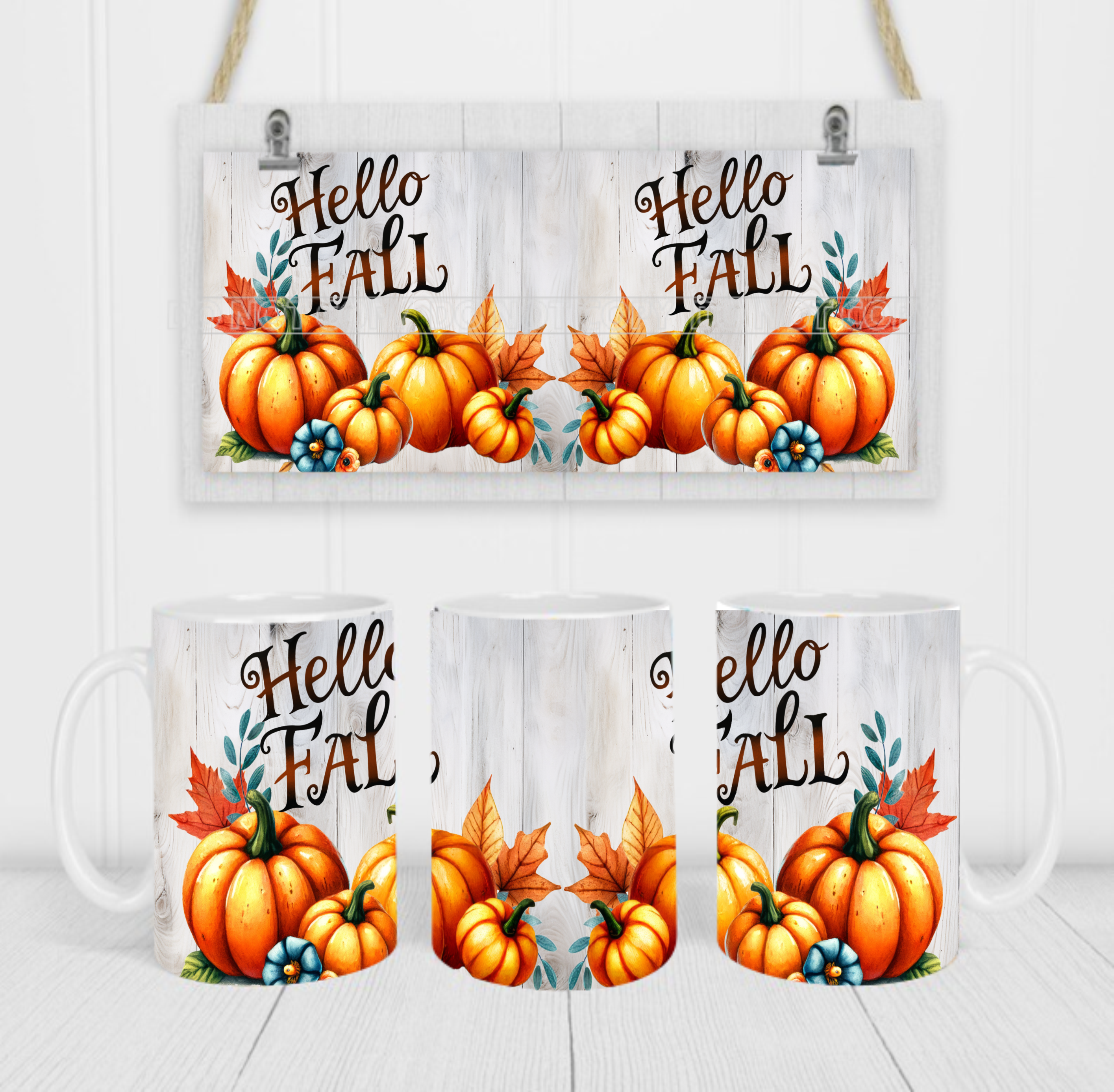 Hello Fall - Coffee Mug Wrap - Sublimation Transfers