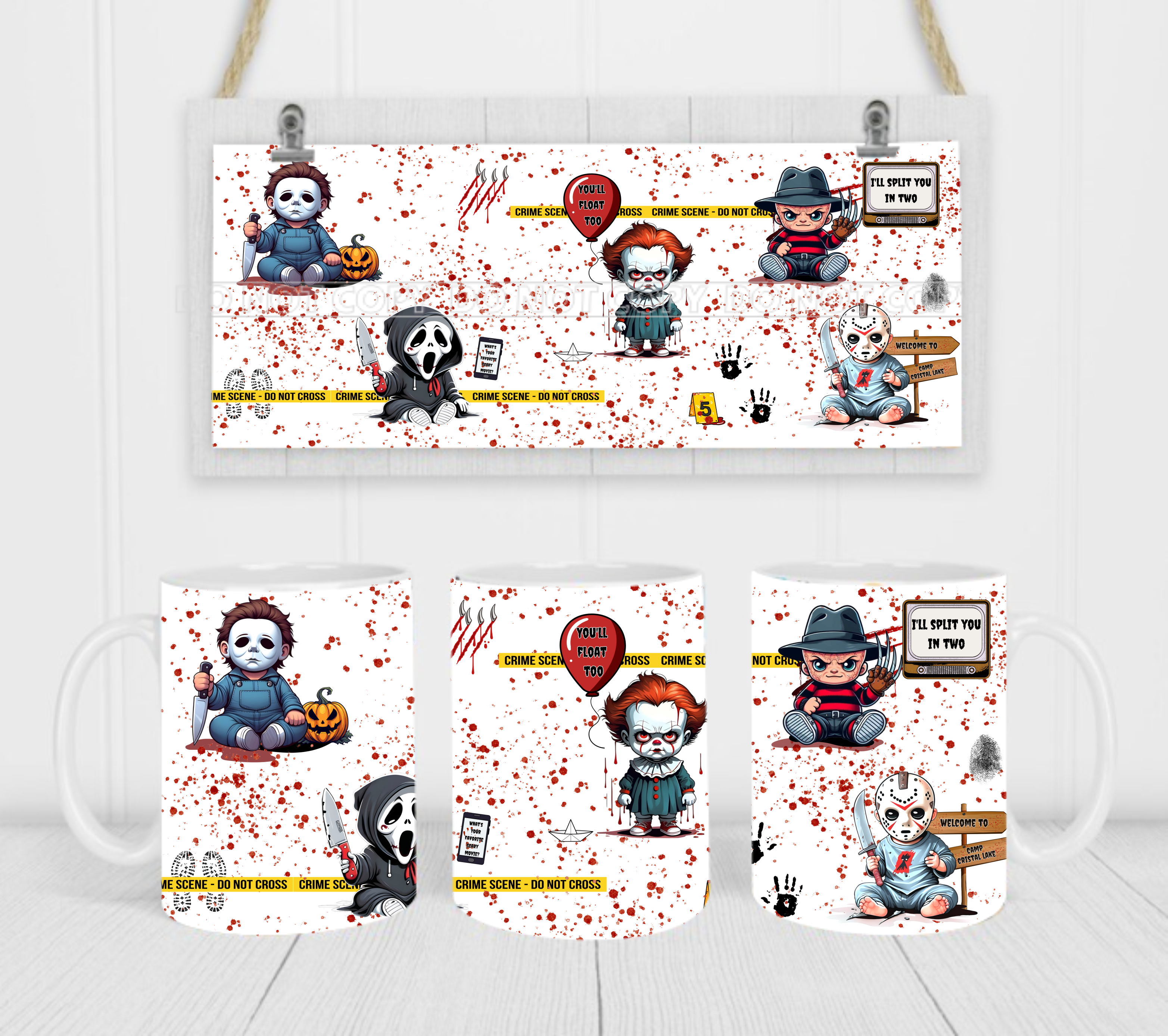 Horror Characters - Coffee Mug Wrap - Sublimation Transfers