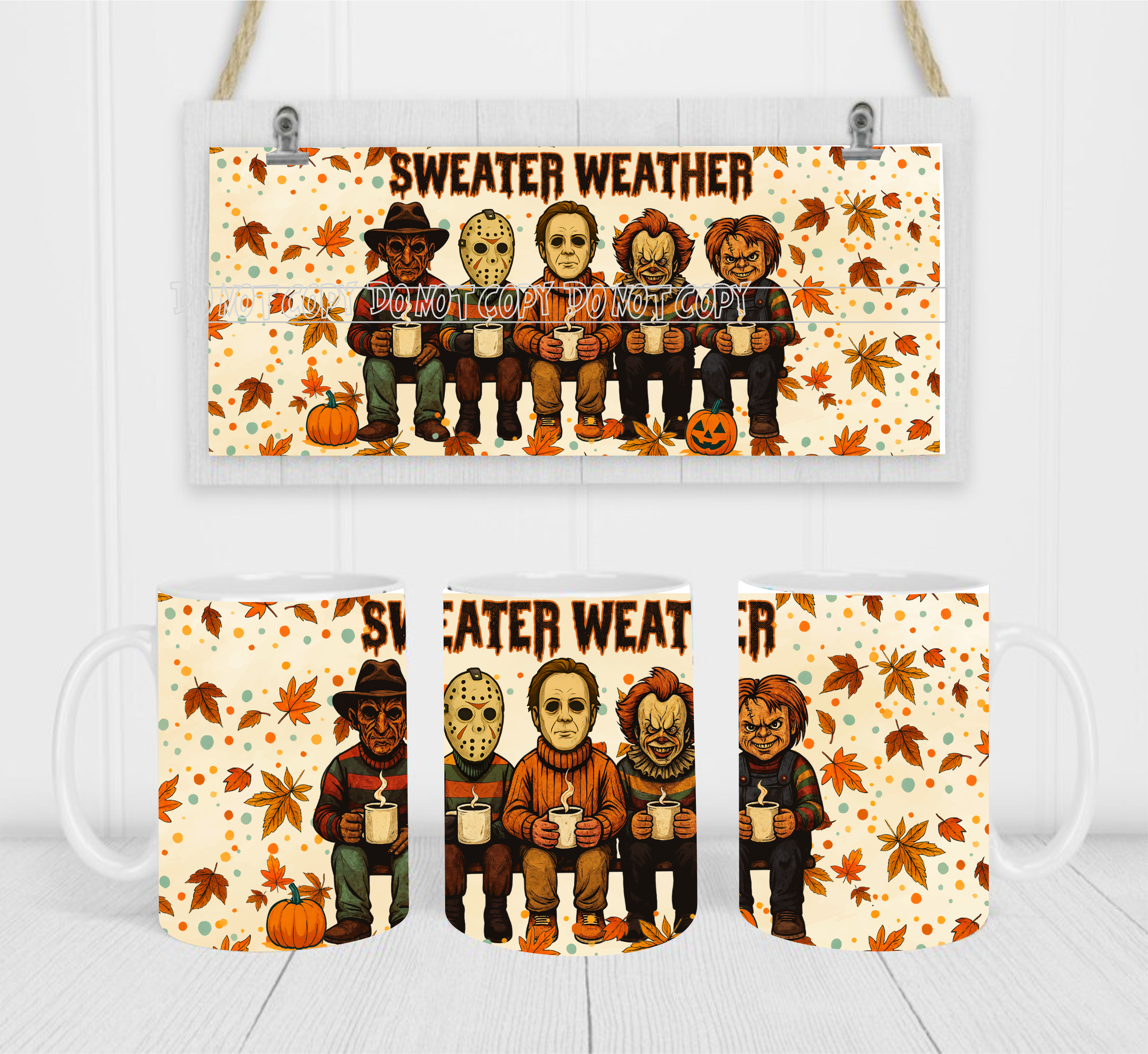 Sweater Weather Horror Characters - Coffee Mug Wrap - Sublimation Transfers