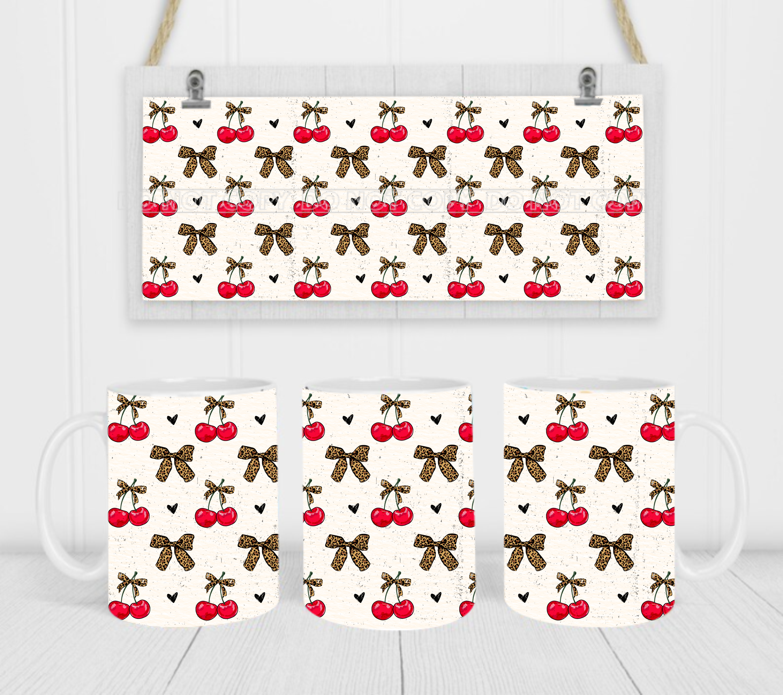 Cherry & Bows Coquette - Coffee Mug Wrap - Sublimation Transfers