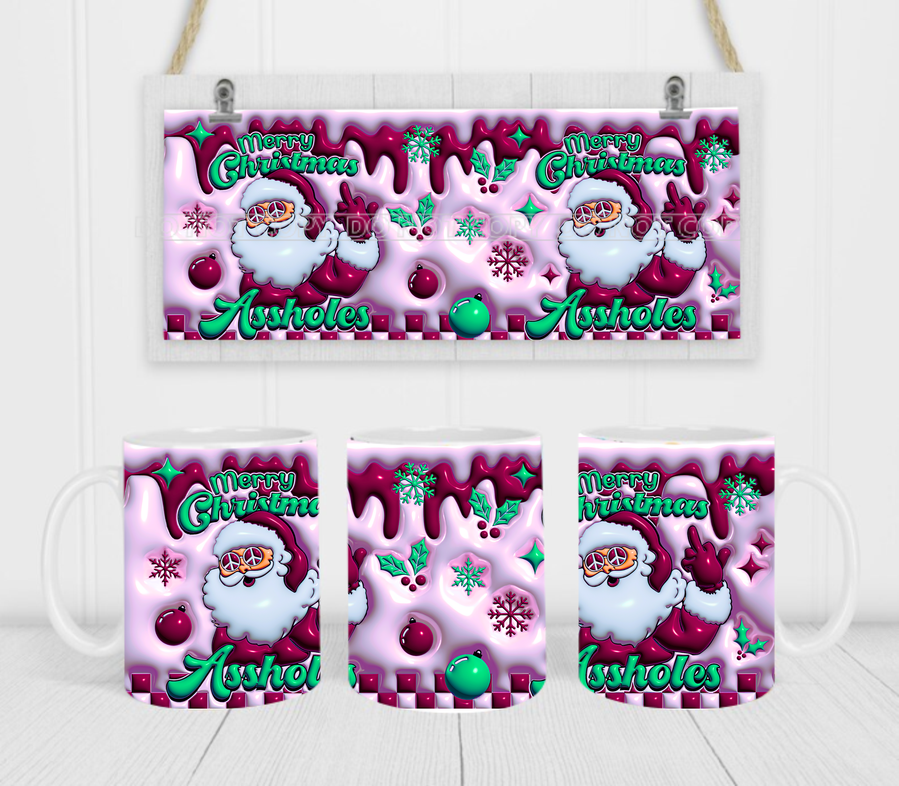 Merry Christmas Assholes - Coffee Mug Wrap - Sublimation Transfers