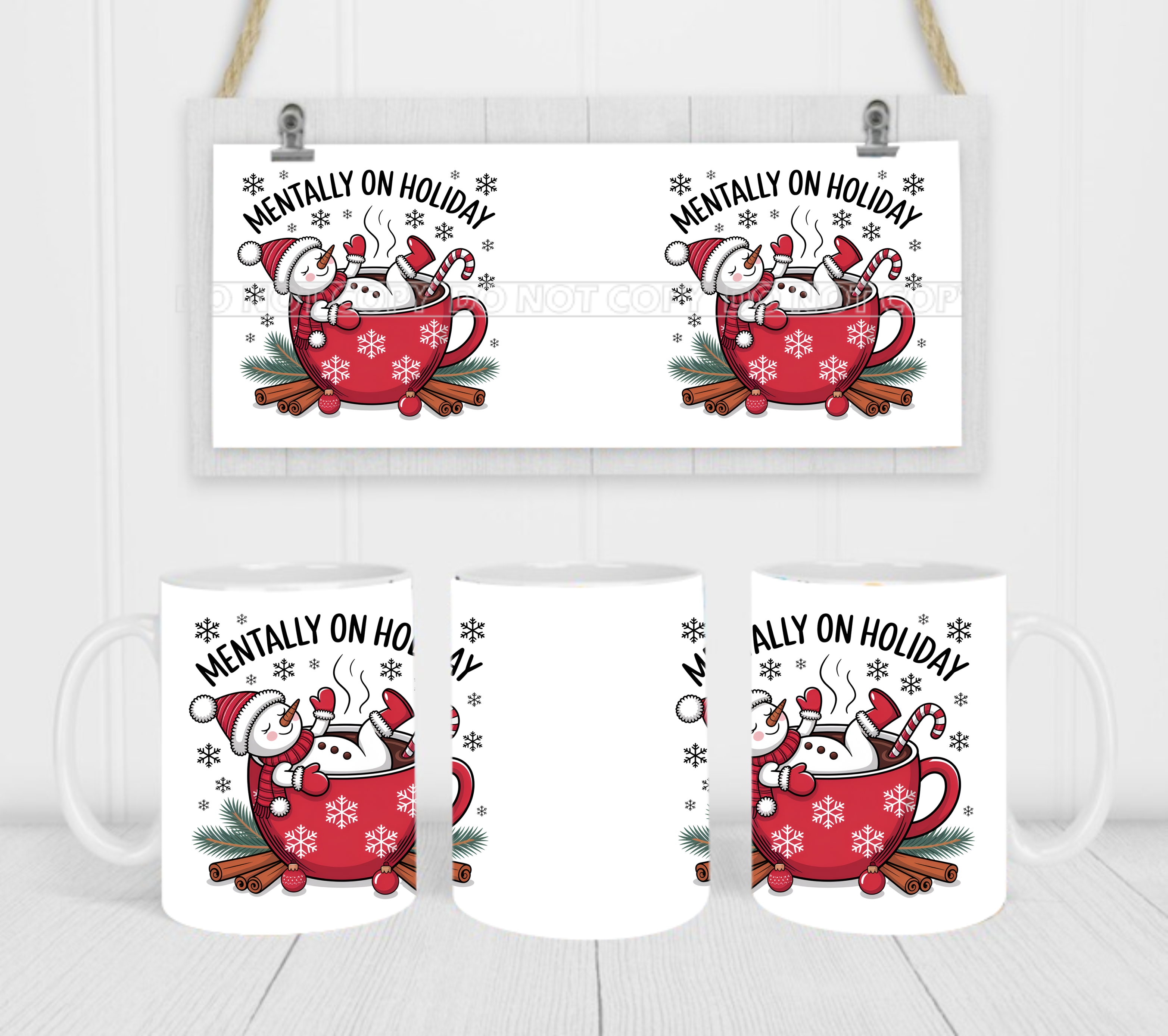 Mentally On Holiday - Coffee Mug Wrap - Sublimation Transfers