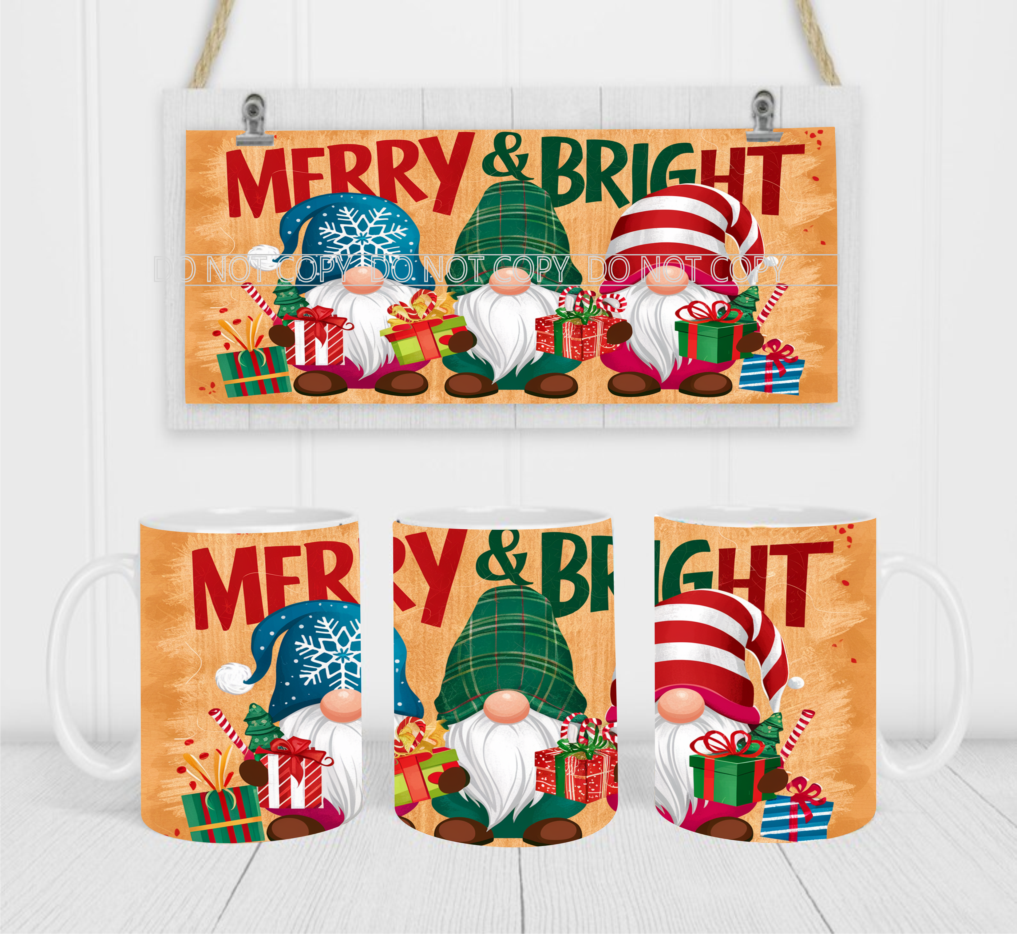 Merry & Bright - Coffee Mug Wrap - Sublimation Transfers