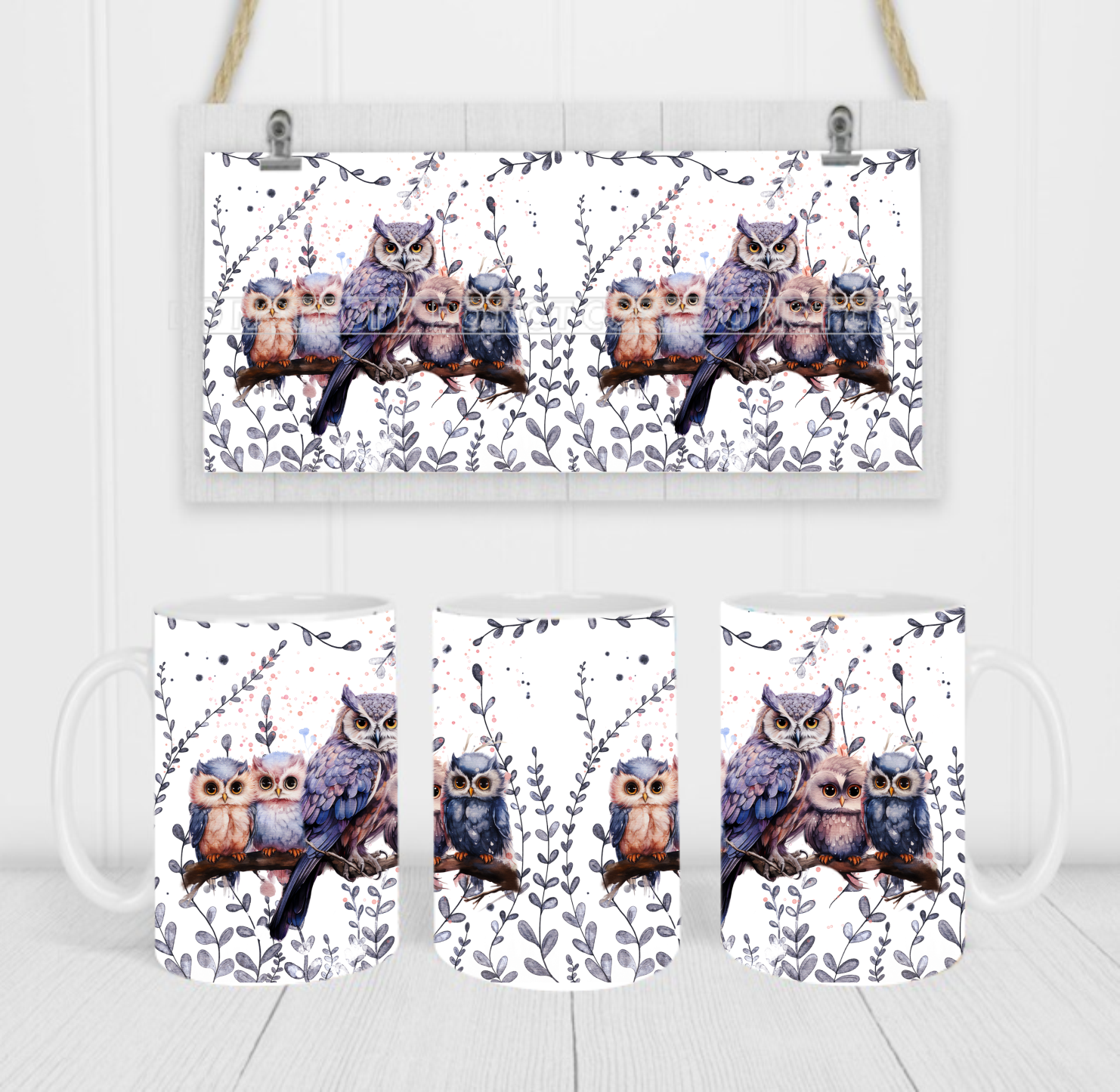 Owls - Coffee Mug Wrap - Sublimation Transfers