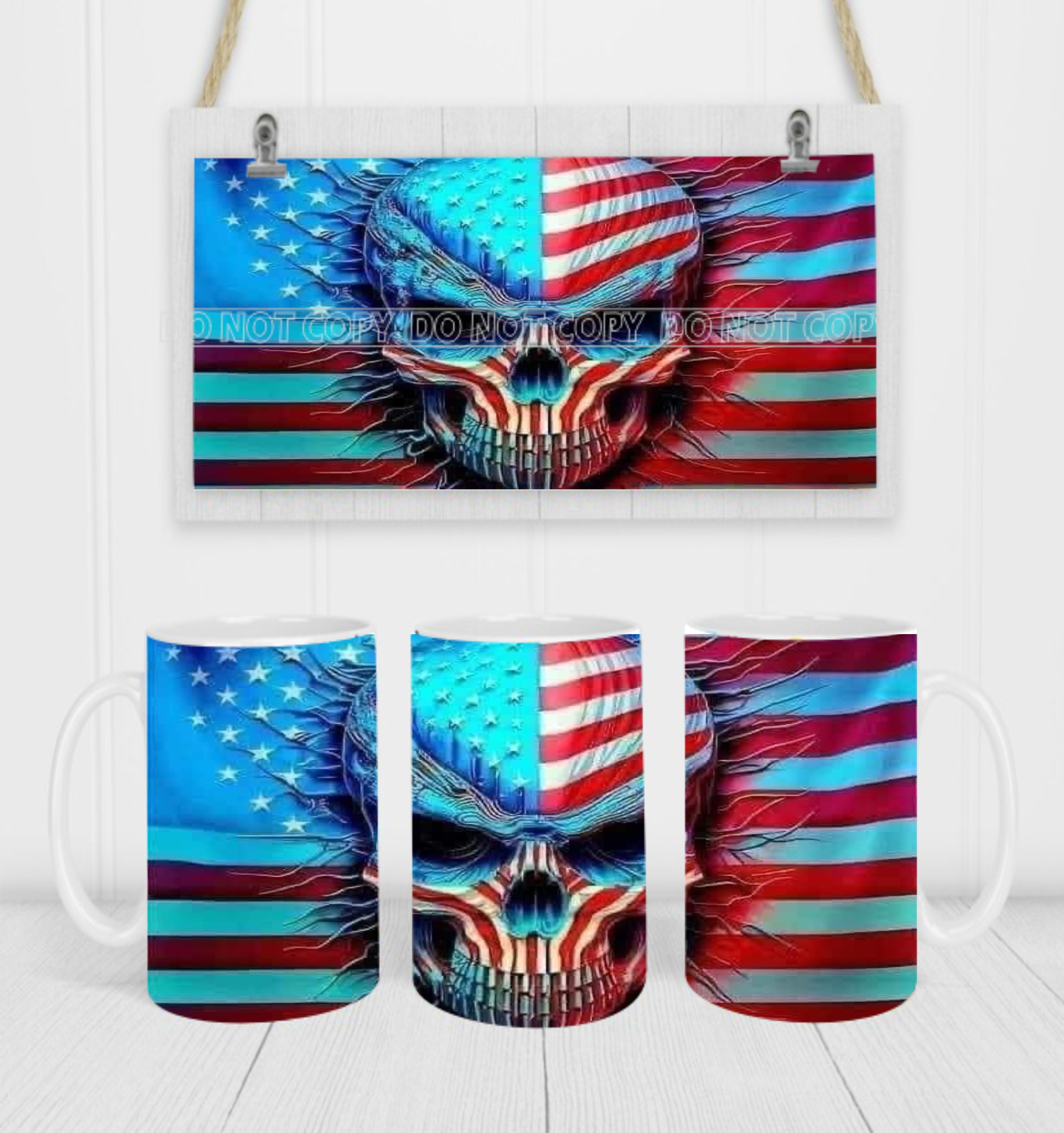 Patriotic Skull - Coffee Mug Wrap - Sublimation Transfers
