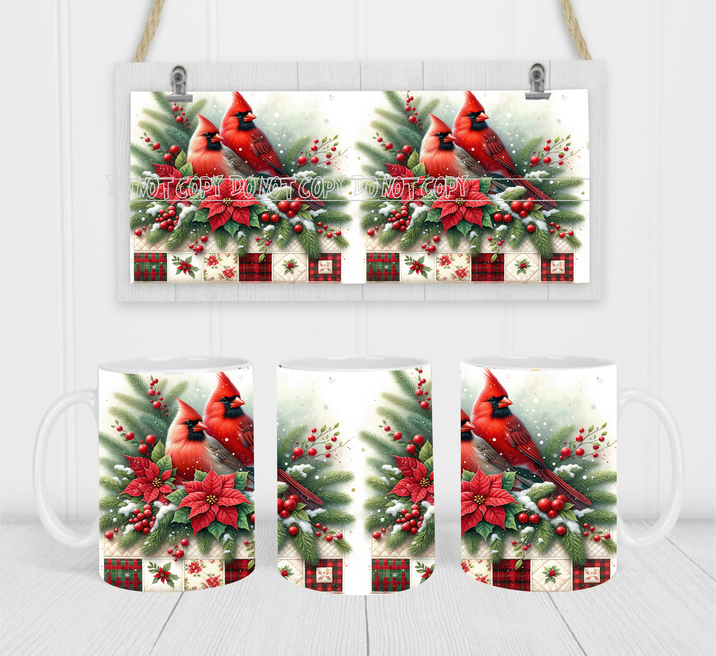 Cardinal Snowy Scene - Coffee Mug Wrap - Sublimation Transfers