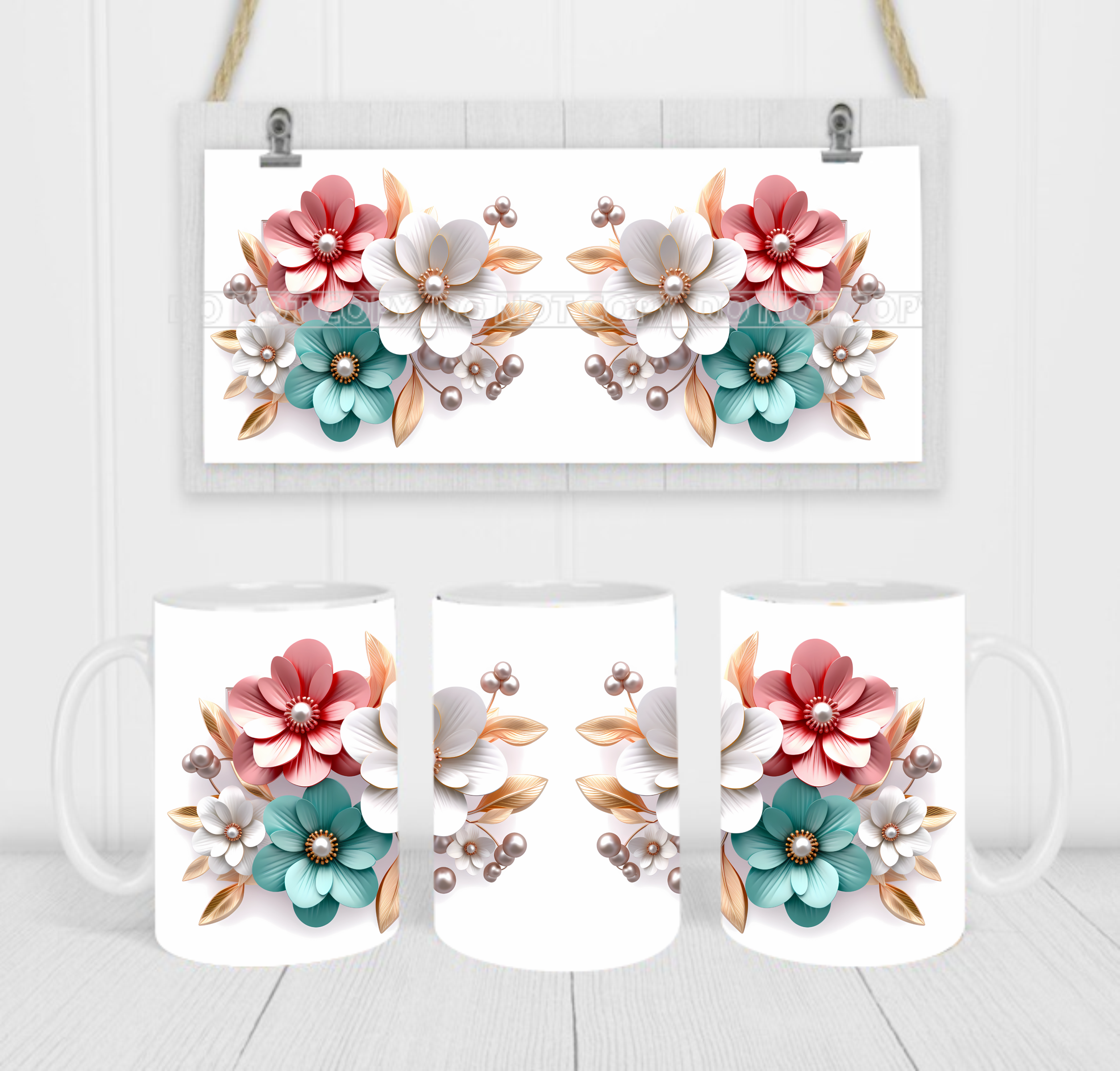 Floral - Coffee Mug Wrap - Sublimation Transfers