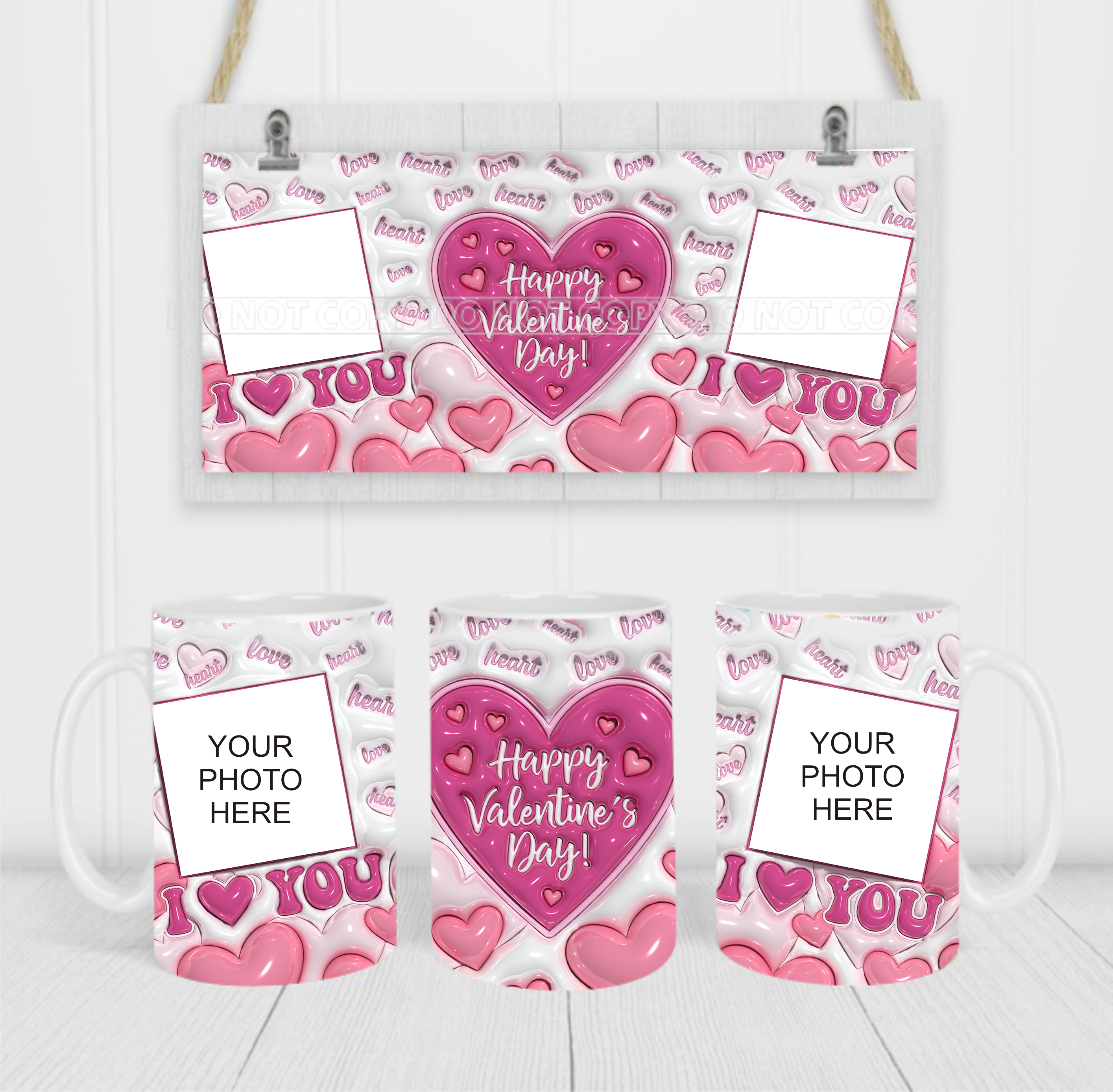 2 Photo Valentine's - Coffee Mug Wrap - Sublimation Transfers