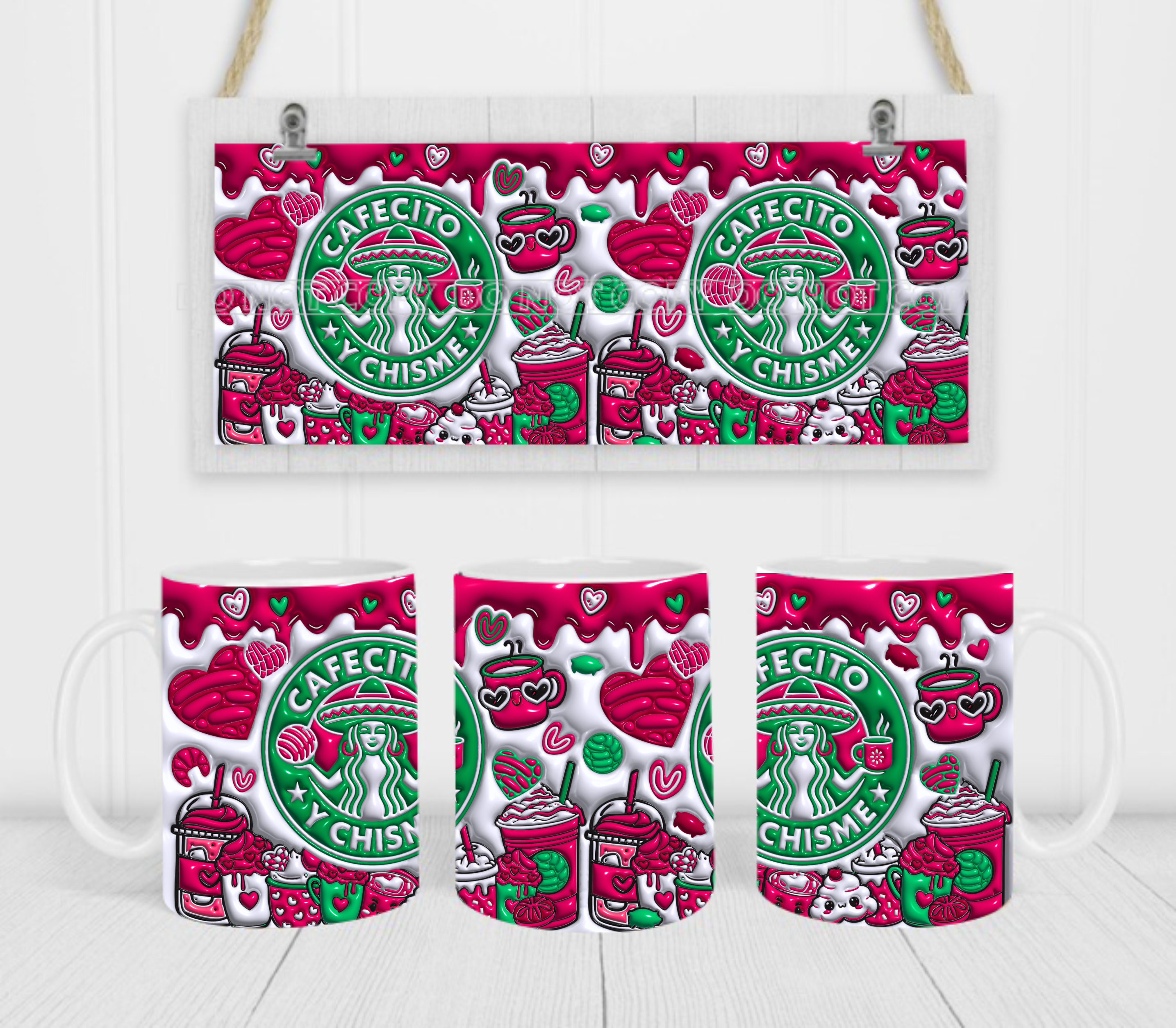 Cafecito Y Chisme - Coffee Mug Wrap - Sublimation Transfers