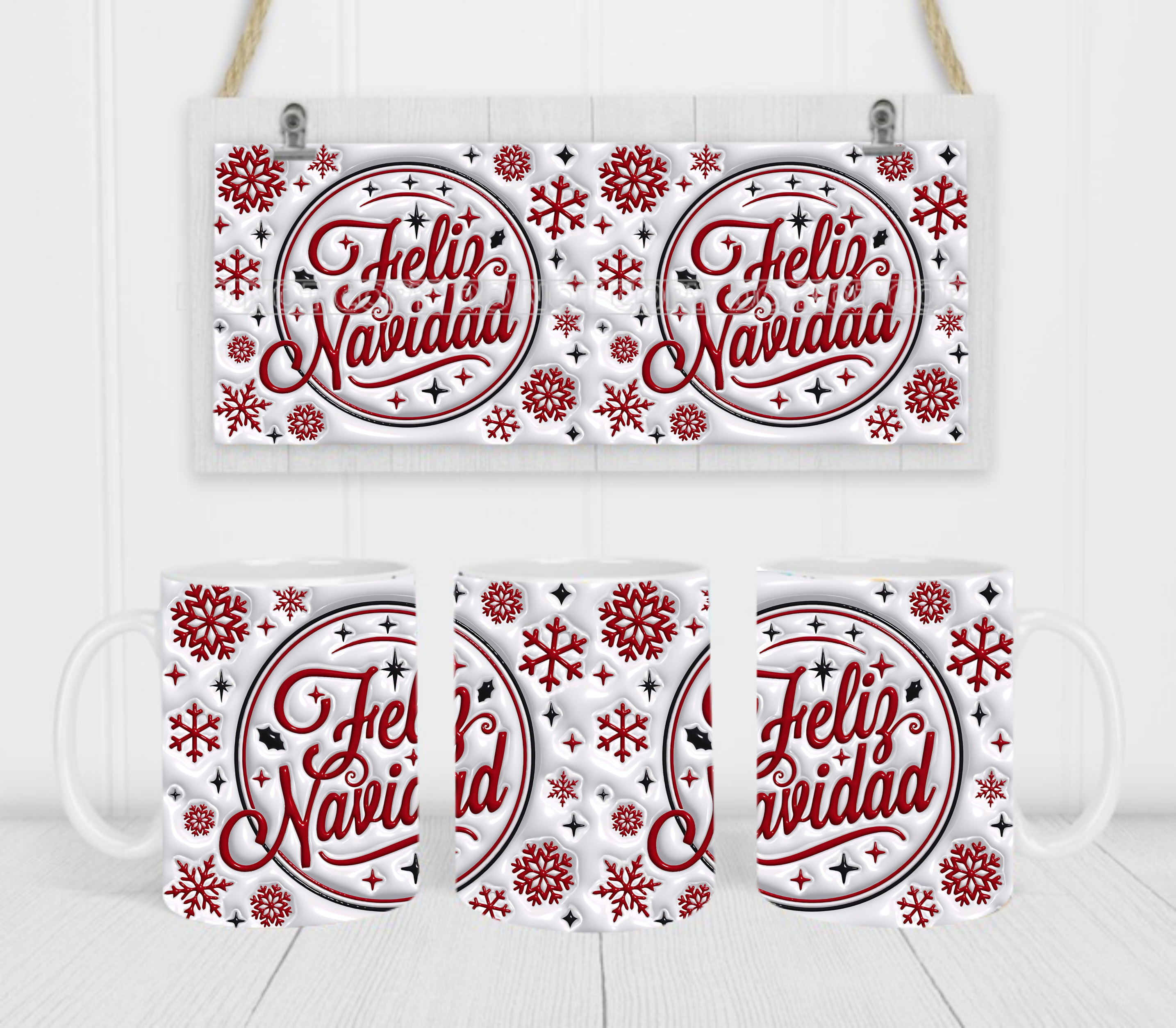 Feliz Navidad - Coffee Mug Wrap - Sublimation Transfers