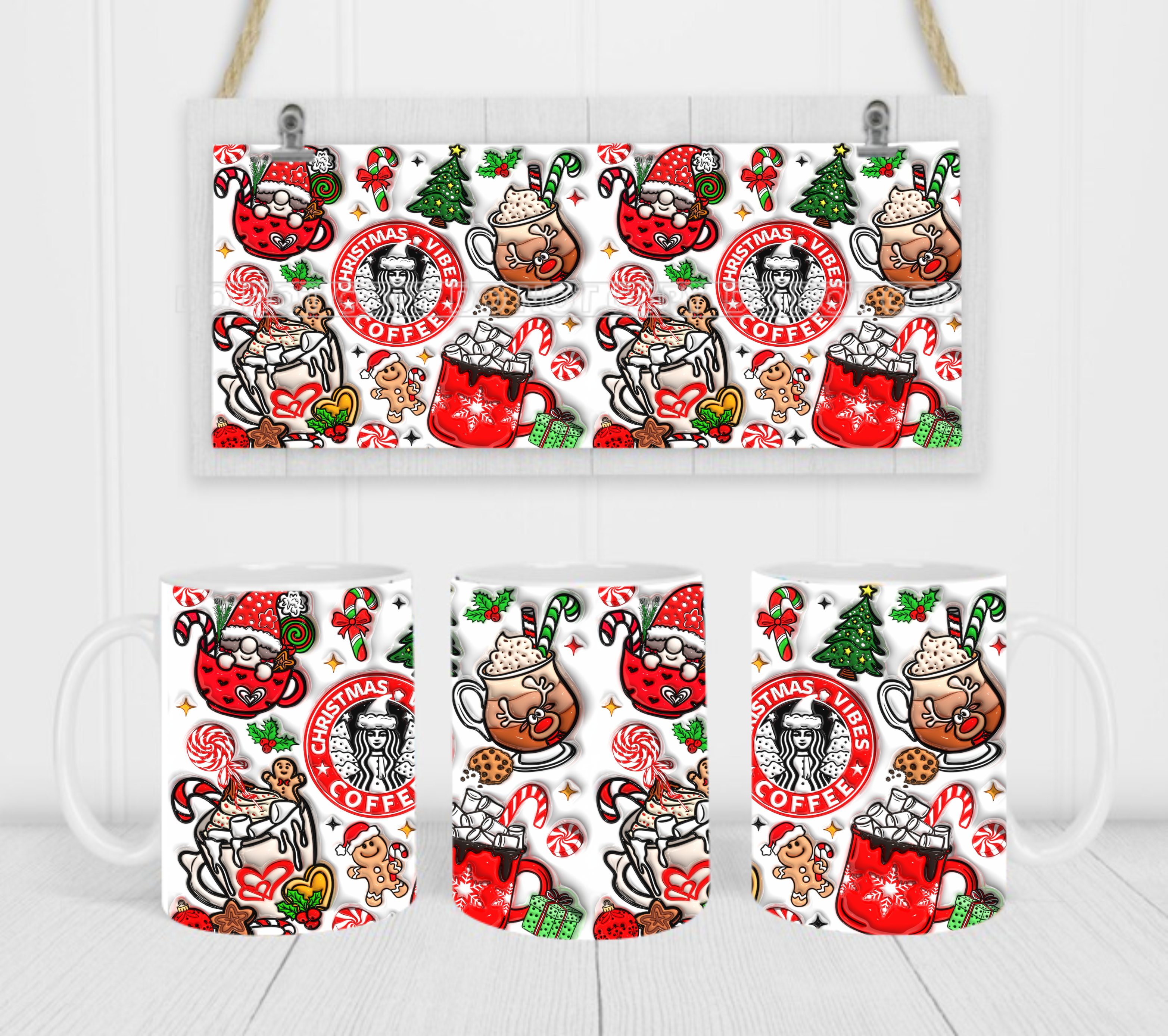Christmas Vibes Coffee - Coffee Mug Wrap - Sublimation Transfers