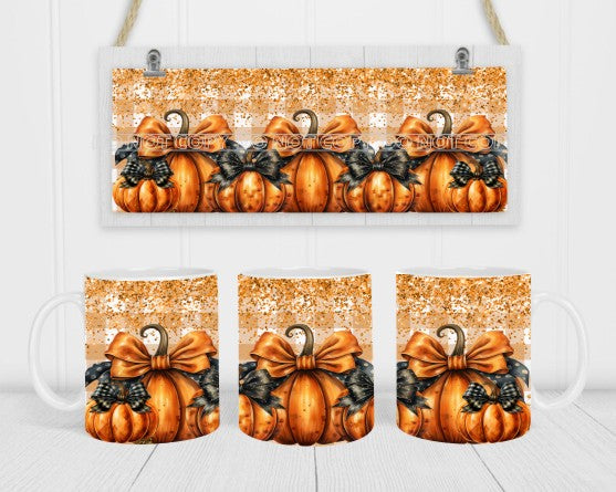Pumpkins & Bows - Coffee Mug Wrap - Sublimation Transfers