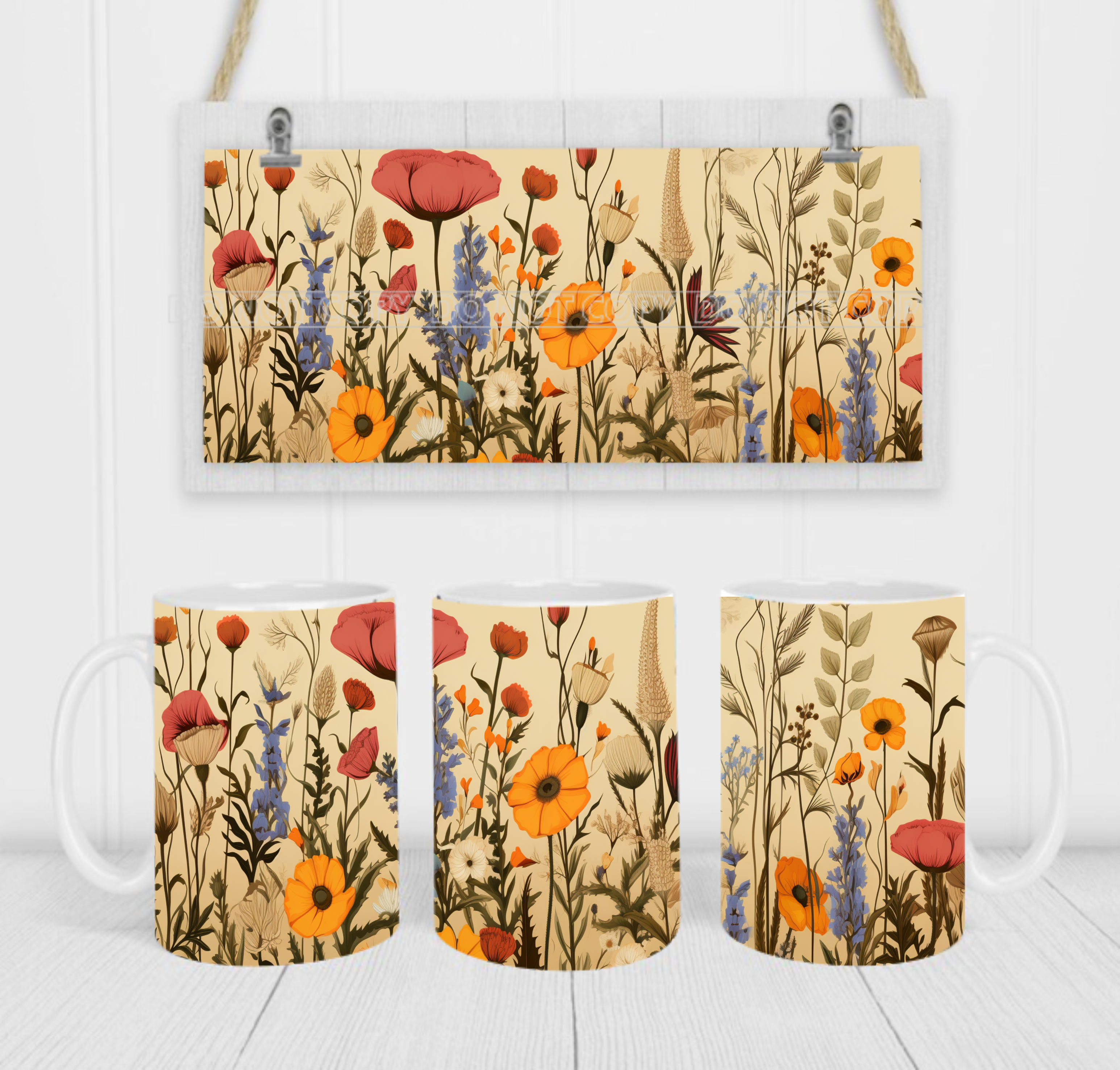 Retro Wildflowers - Coffee Mug Wrap - Sublimation Transfers