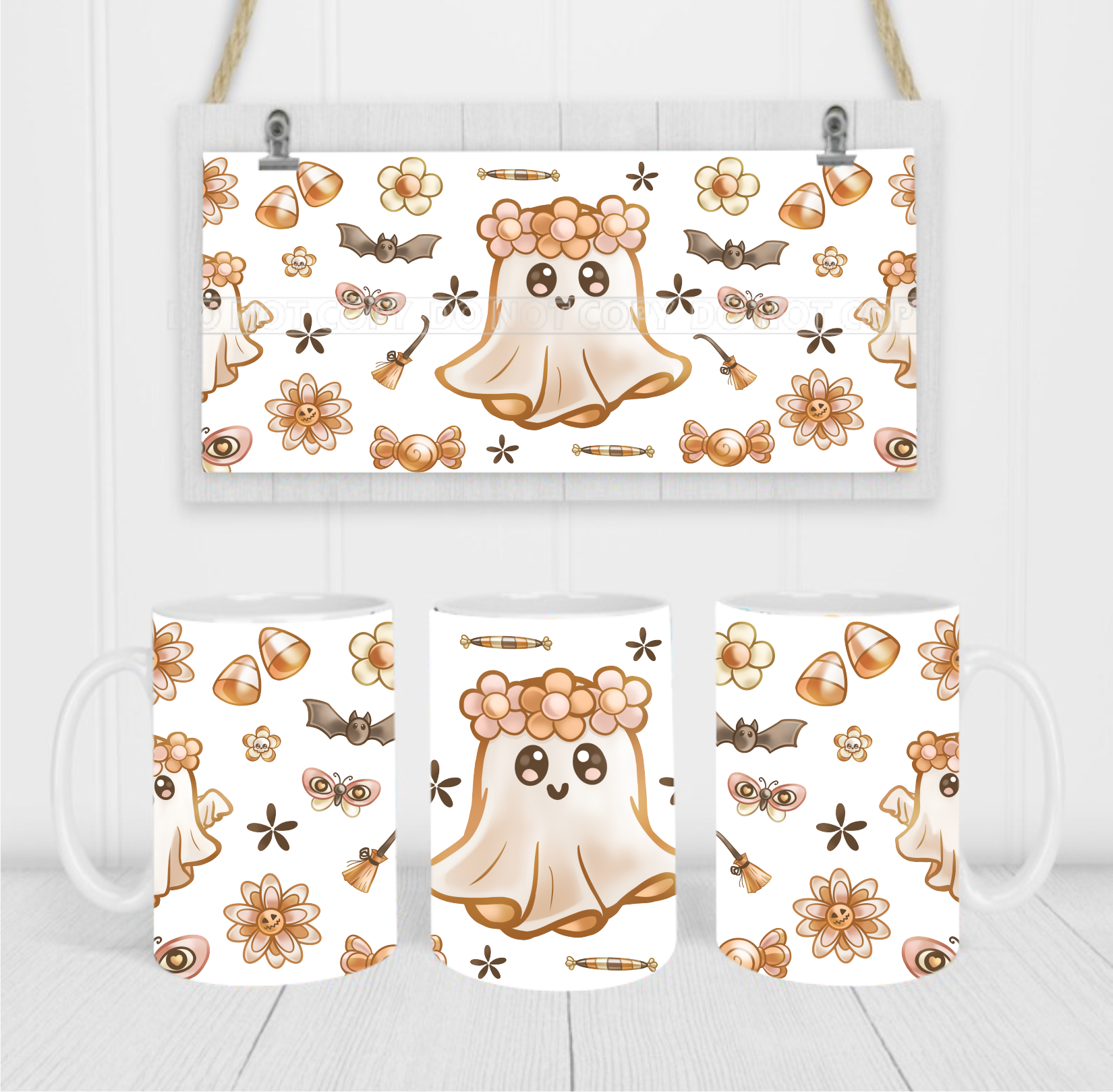 Cute Ghost - Coffee Mug Wrap - Sublimation Transfers