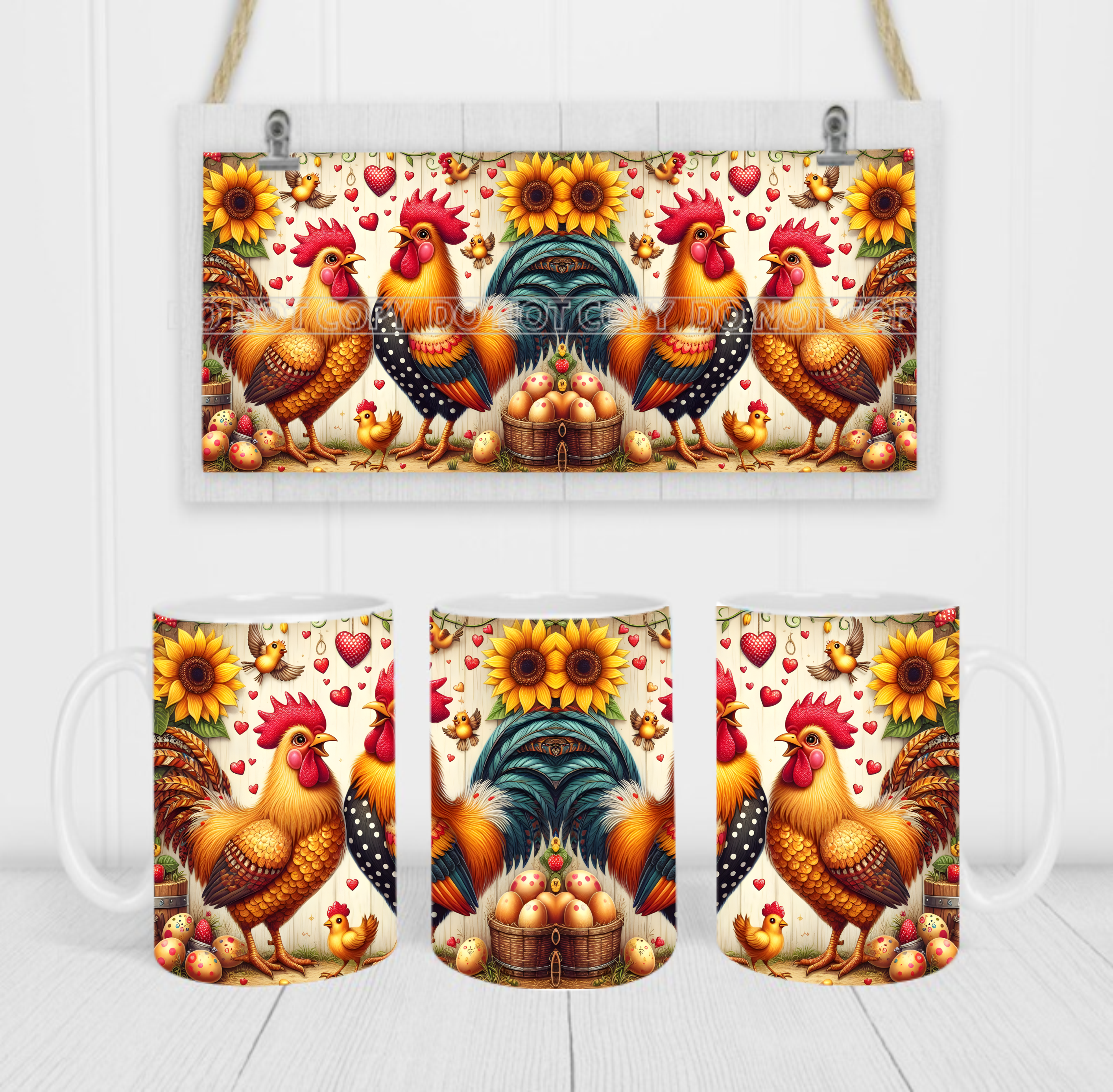 Country Chickens - Coffee Mug Wrap - Sublimation Transfers