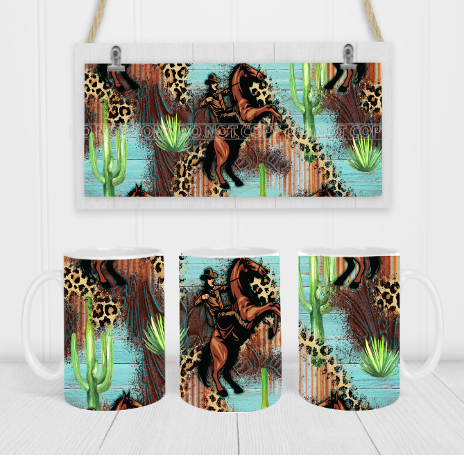 Western Leopard & Turquoise - Coffee Mug Wrap - Sublimation Transfers