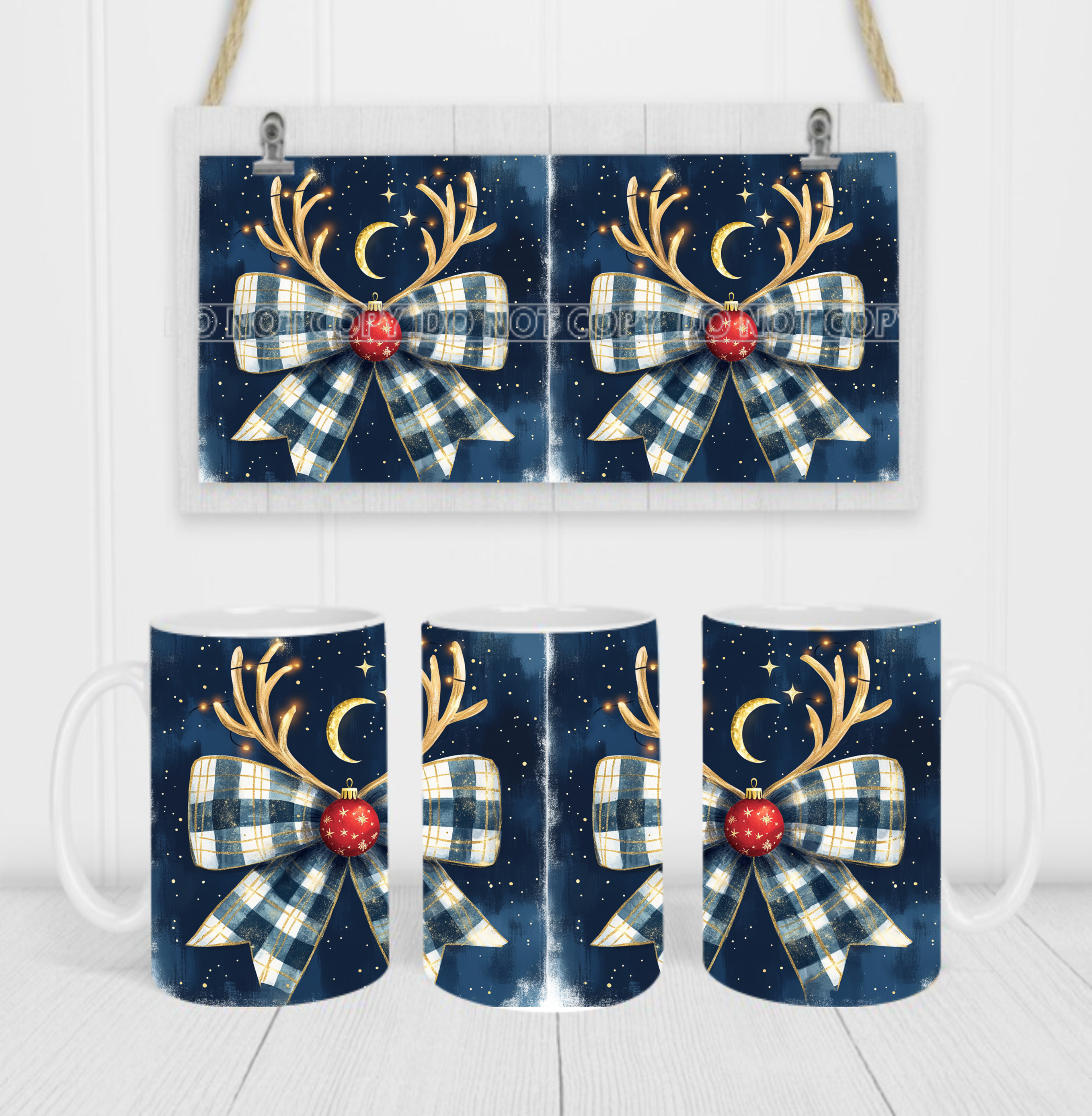Rudolph Bow - Coffee Mug Wrap - Sublimation Transfers