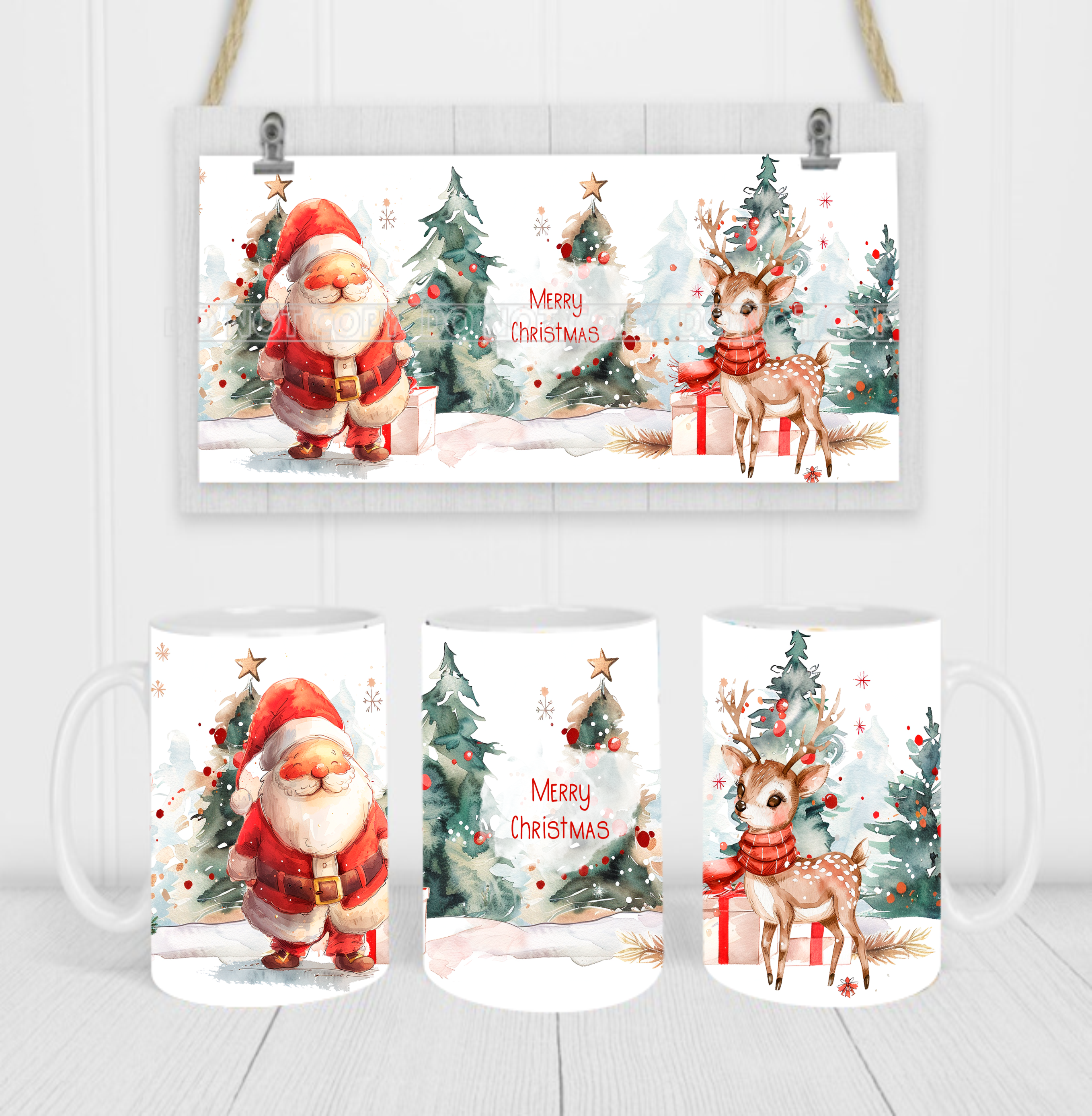 Merry Christmas - Coffee Mug Wrap - Sublimation Transfers
