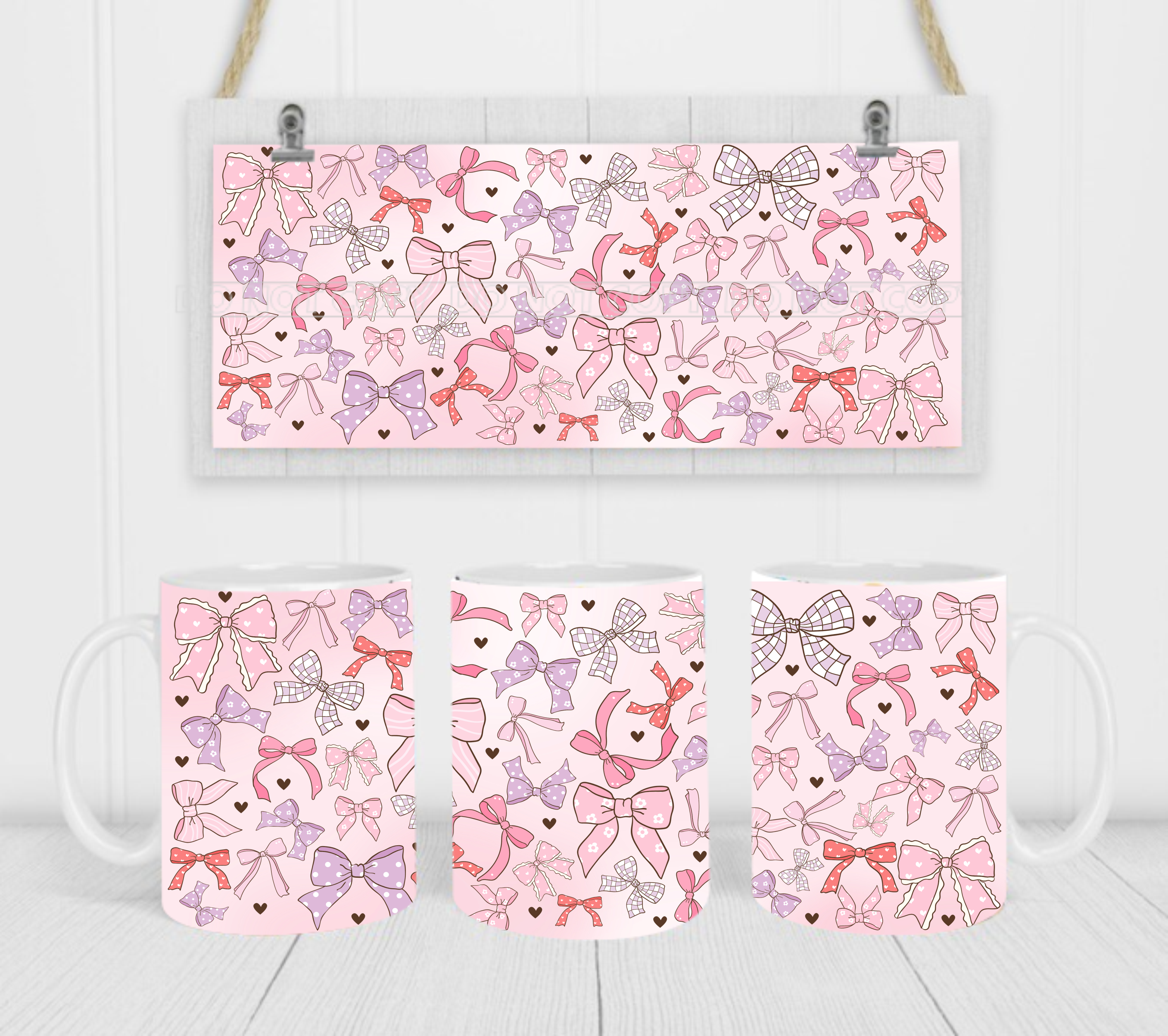 Bow Coquette - Coffee Mug Wrap - Sublimation Transfers