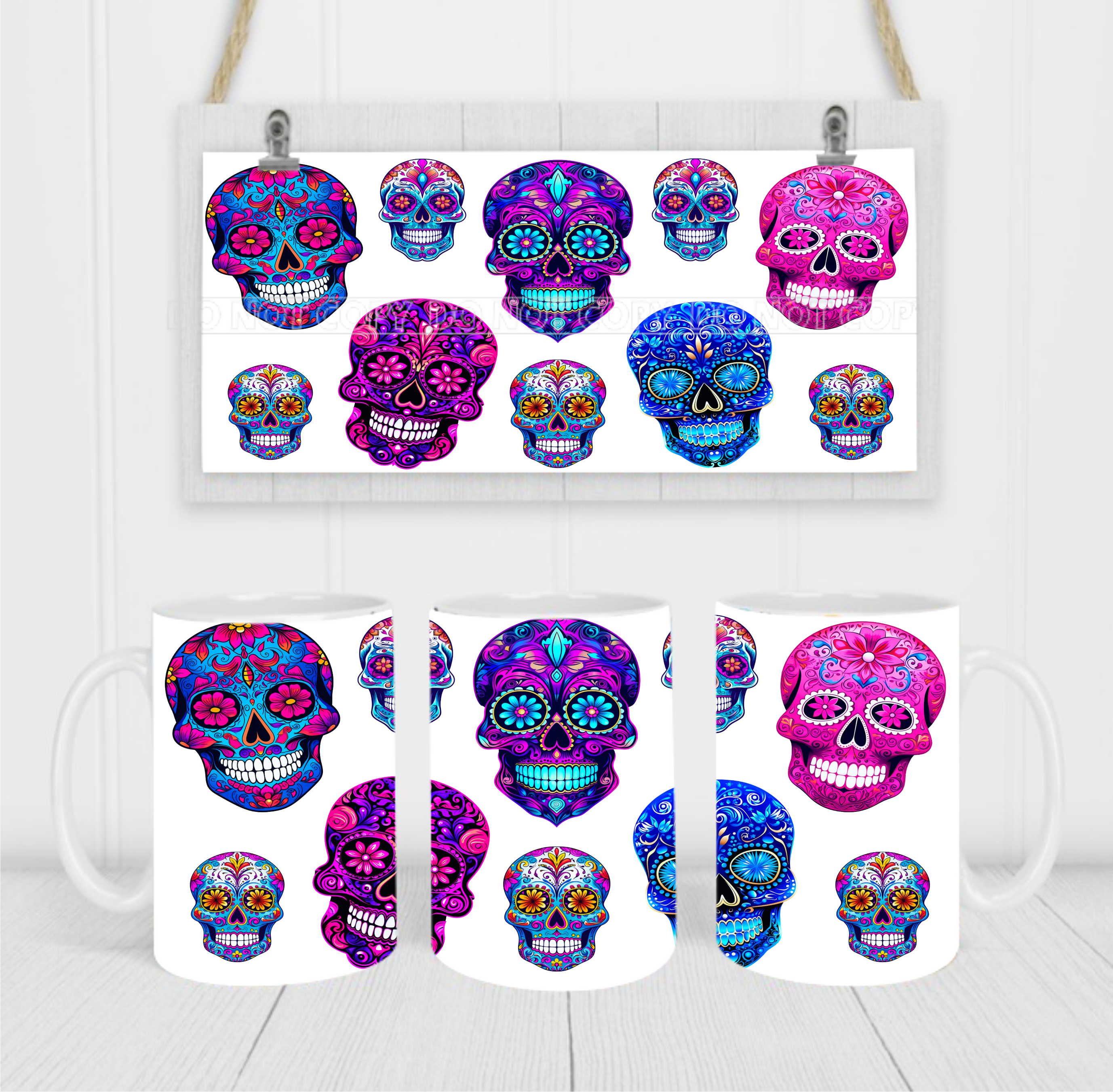 Sugar Skulls - Coffee Mug Wrap - Sublimation Transfers