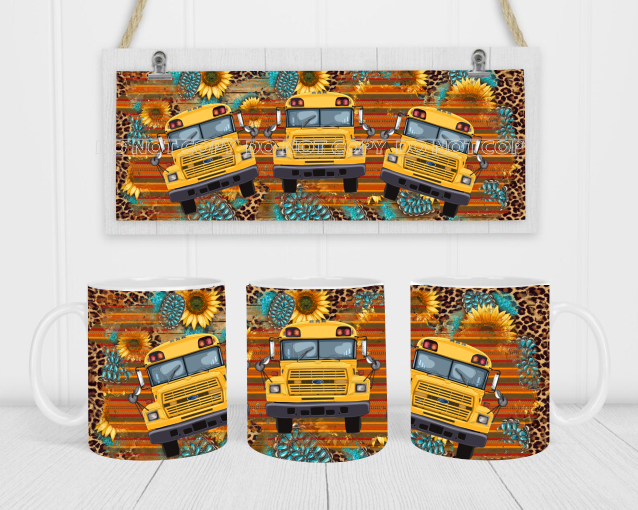 School Busses - Coffee Mug Wrap - Sublimation Transfers