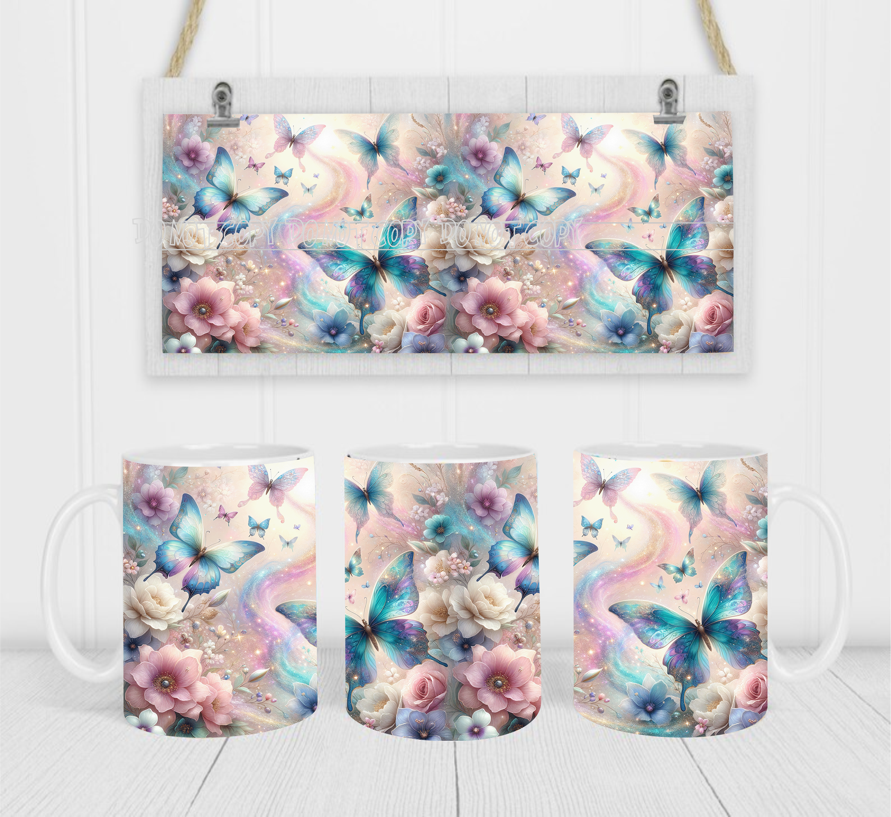 Pearlized Butterflies - Coffee Mug Wrap - Sublimation Transfers