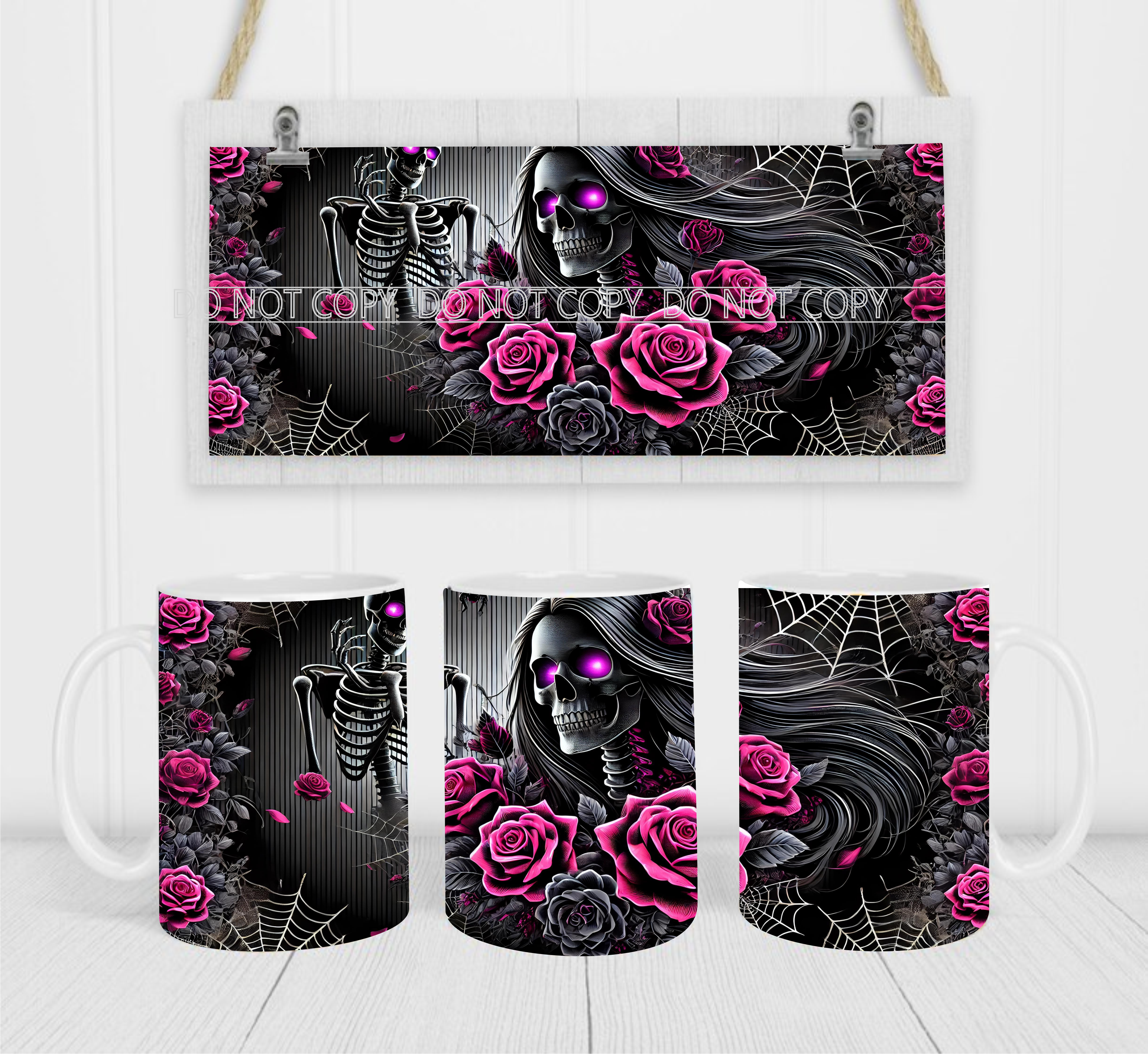 Lady Skeleton - Coffee Mug Wrap - Sublimation Transfers