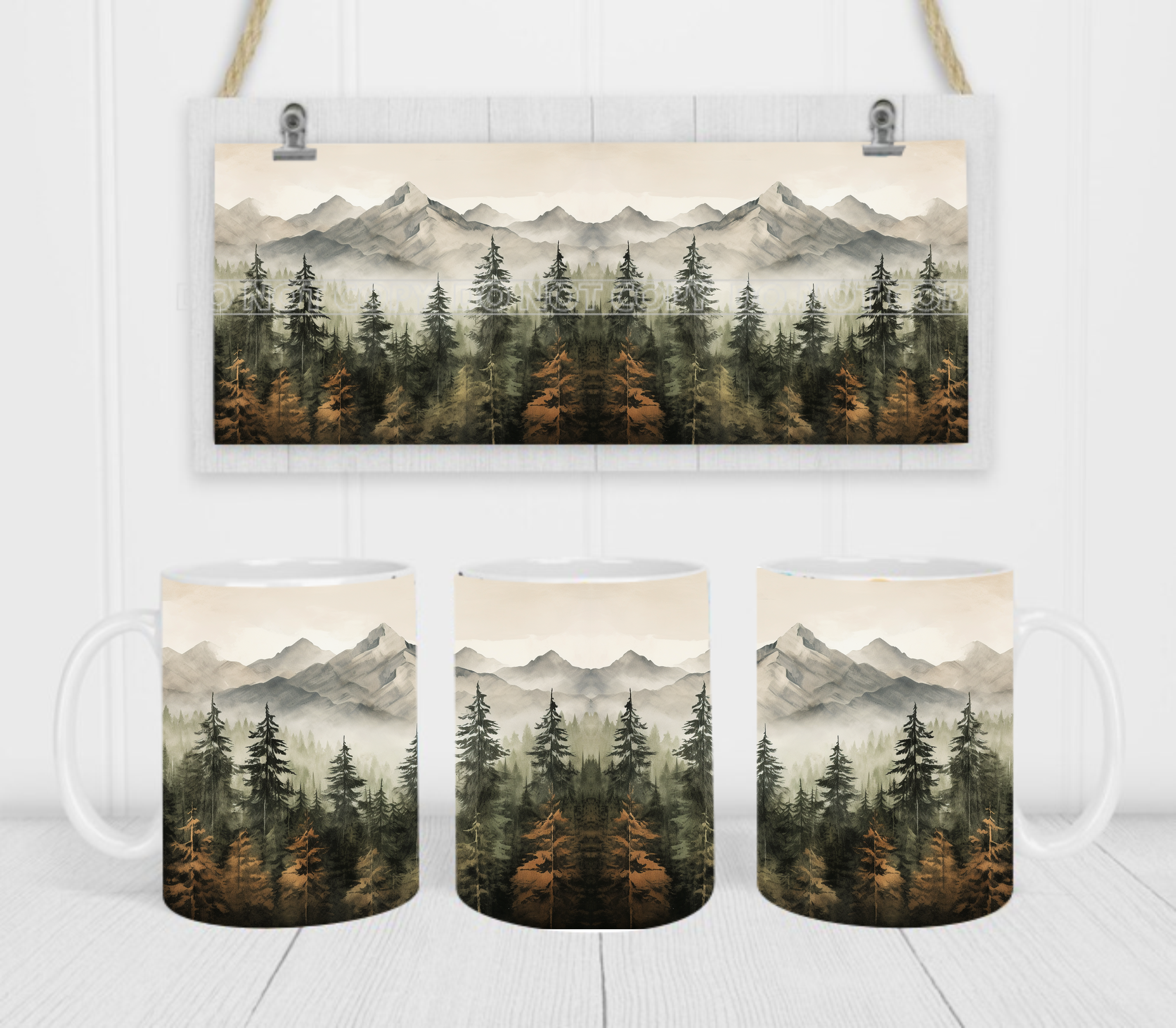 Smokey Mountains - Coffee Mug Wrap - Sublimation Transfers