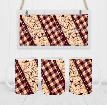 Monotone Leaves & Plaid - Coffee Mug Wrap - Sublimation Transfers