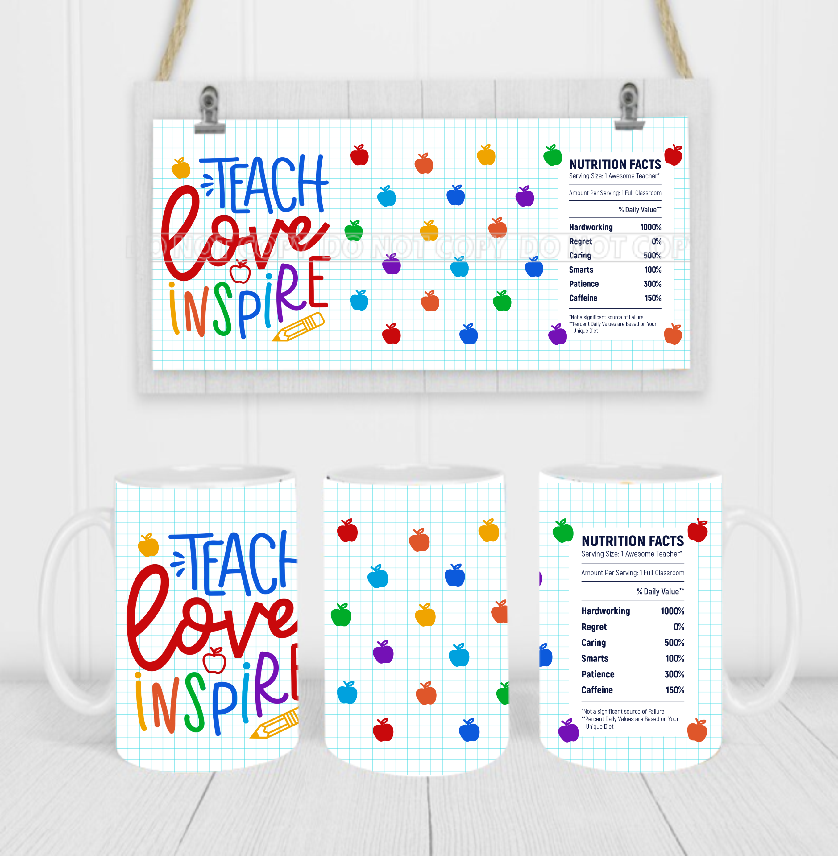Teacher Nutrition Facts - Coffee Mug Wrap - Sublimation Transfers