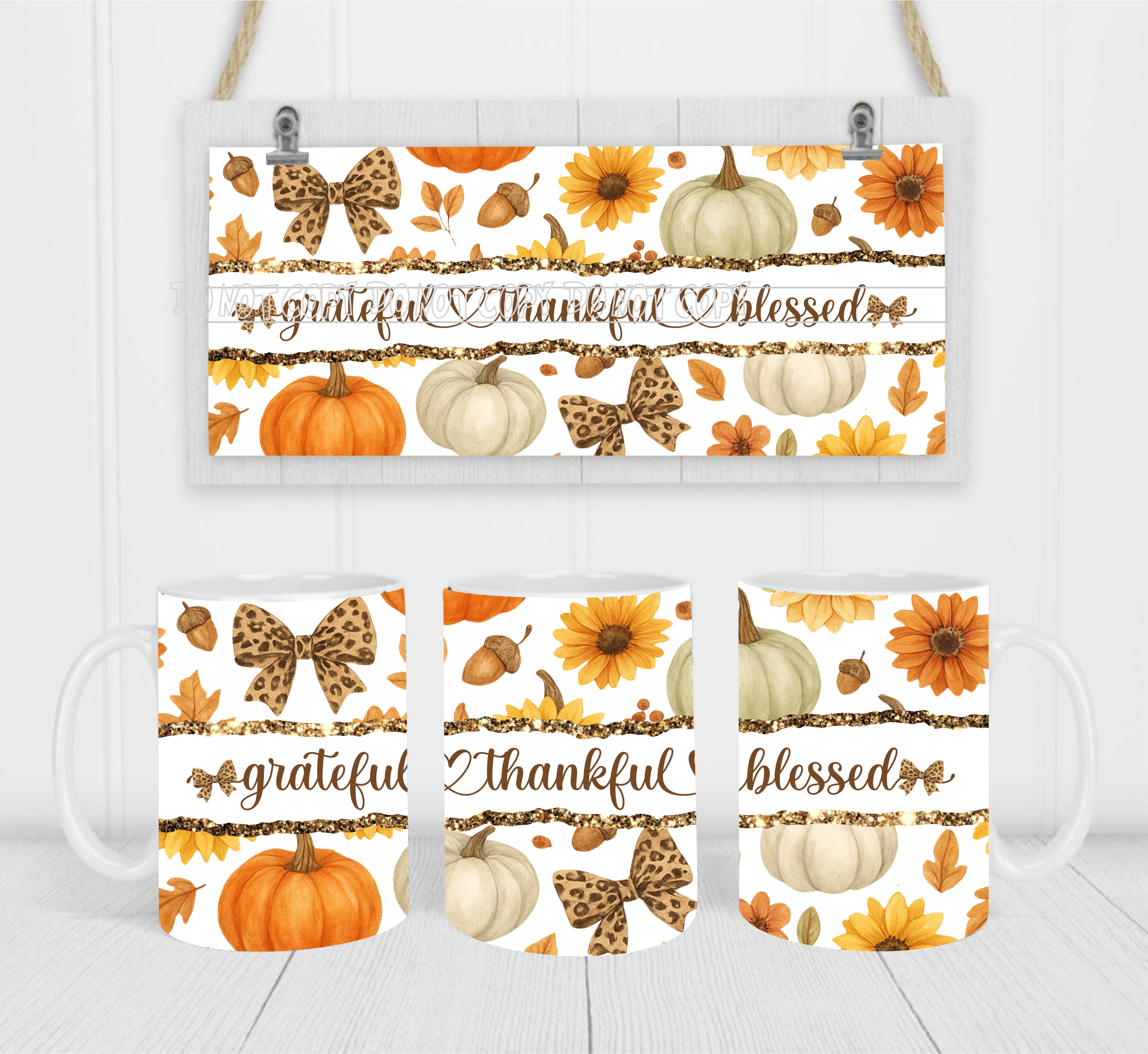 Thankful Grateful Blessed - Coffee Mug Wrap - Sublimation Transfers