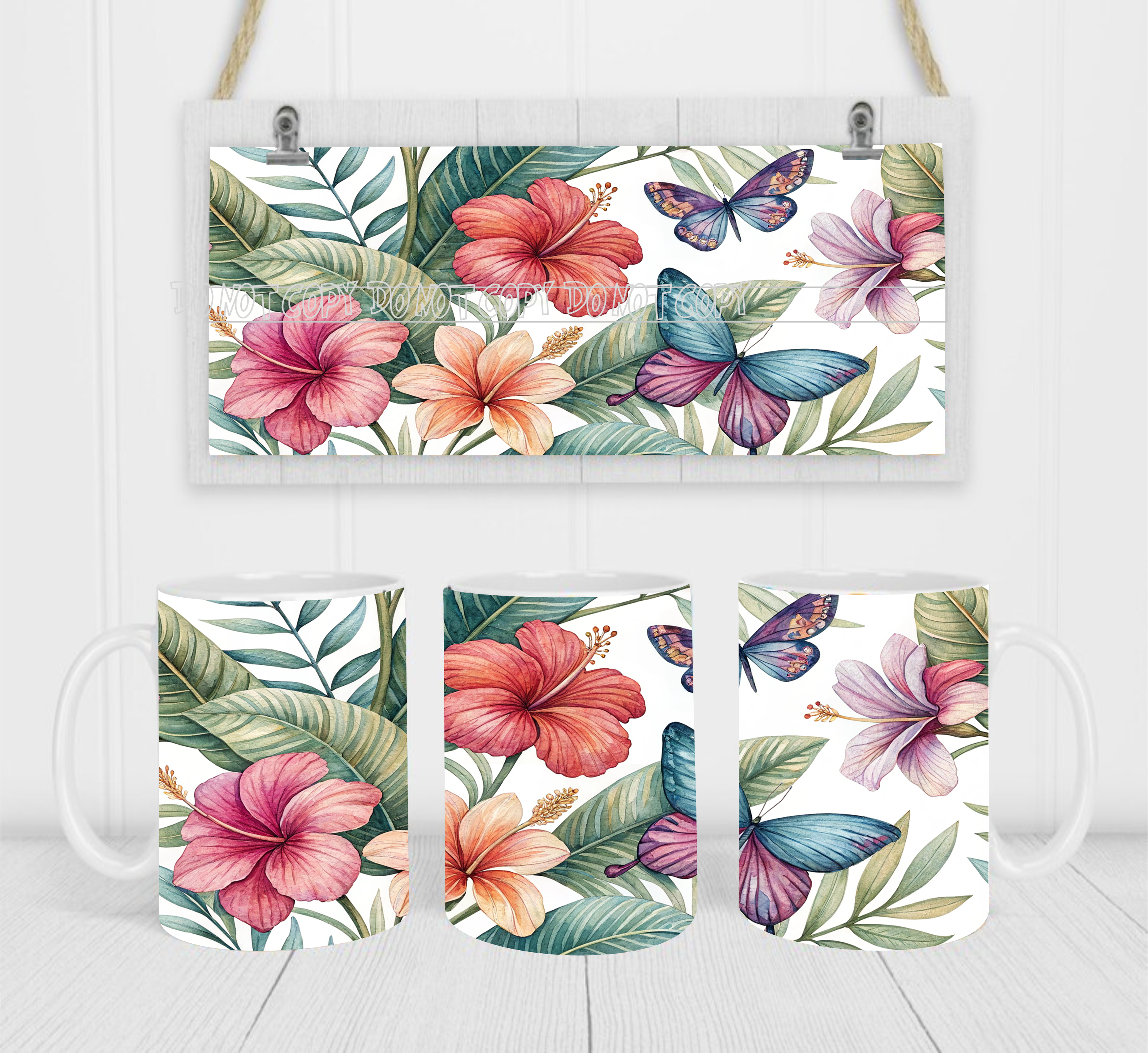 Tropical Floral - Coffee Mug Wrap - Sublimation Transfers