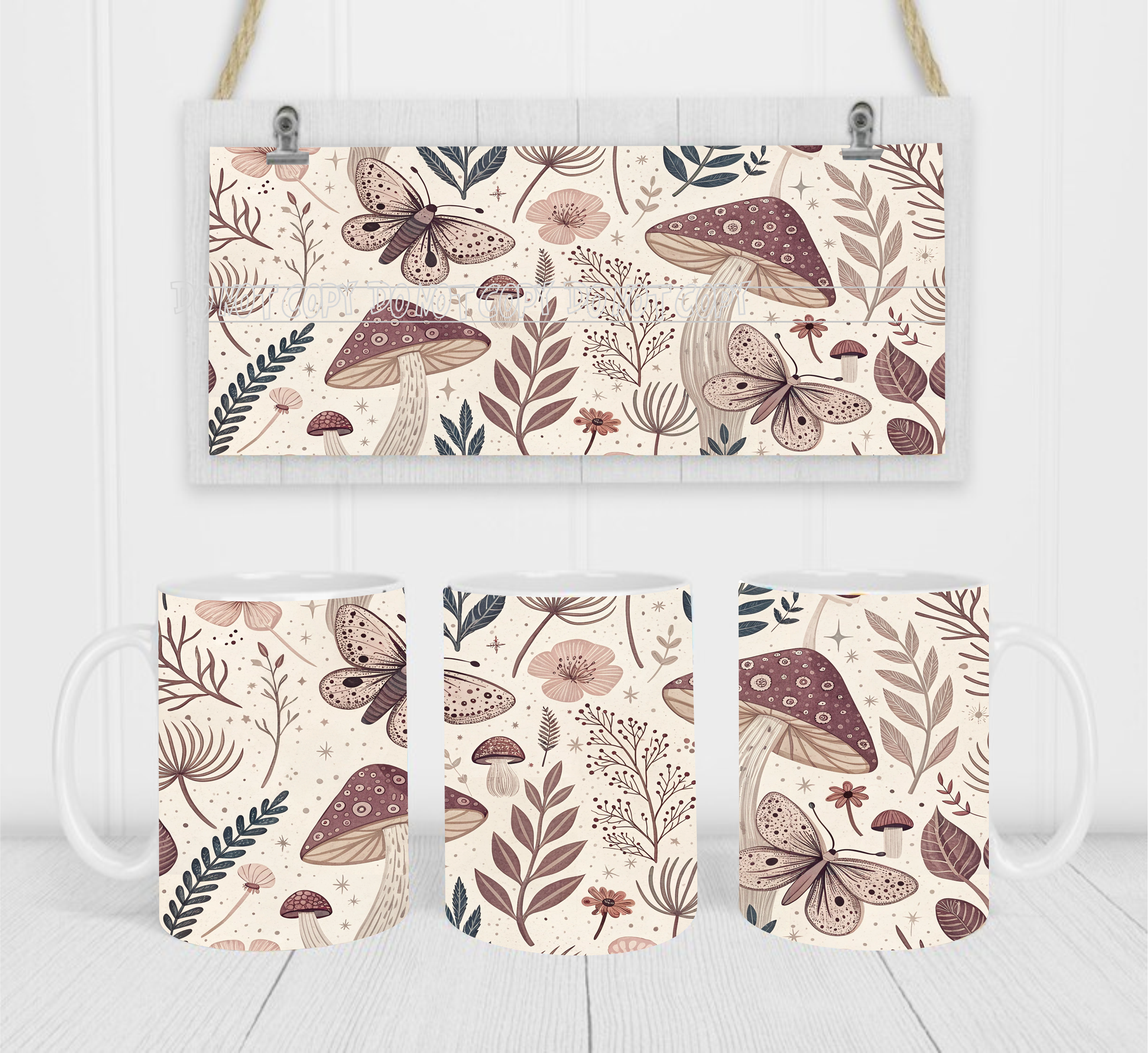 Vintage Mushrooms - Coffee Mug Wrap - Sublimation Transfers