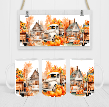 Farmhouse Scene - Coffee Mug Wrap - Sublimation Transfers