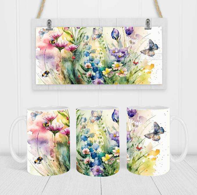 Watercolor Wild Flowers - Coffee Mug Wrap - Sublimation Transfers