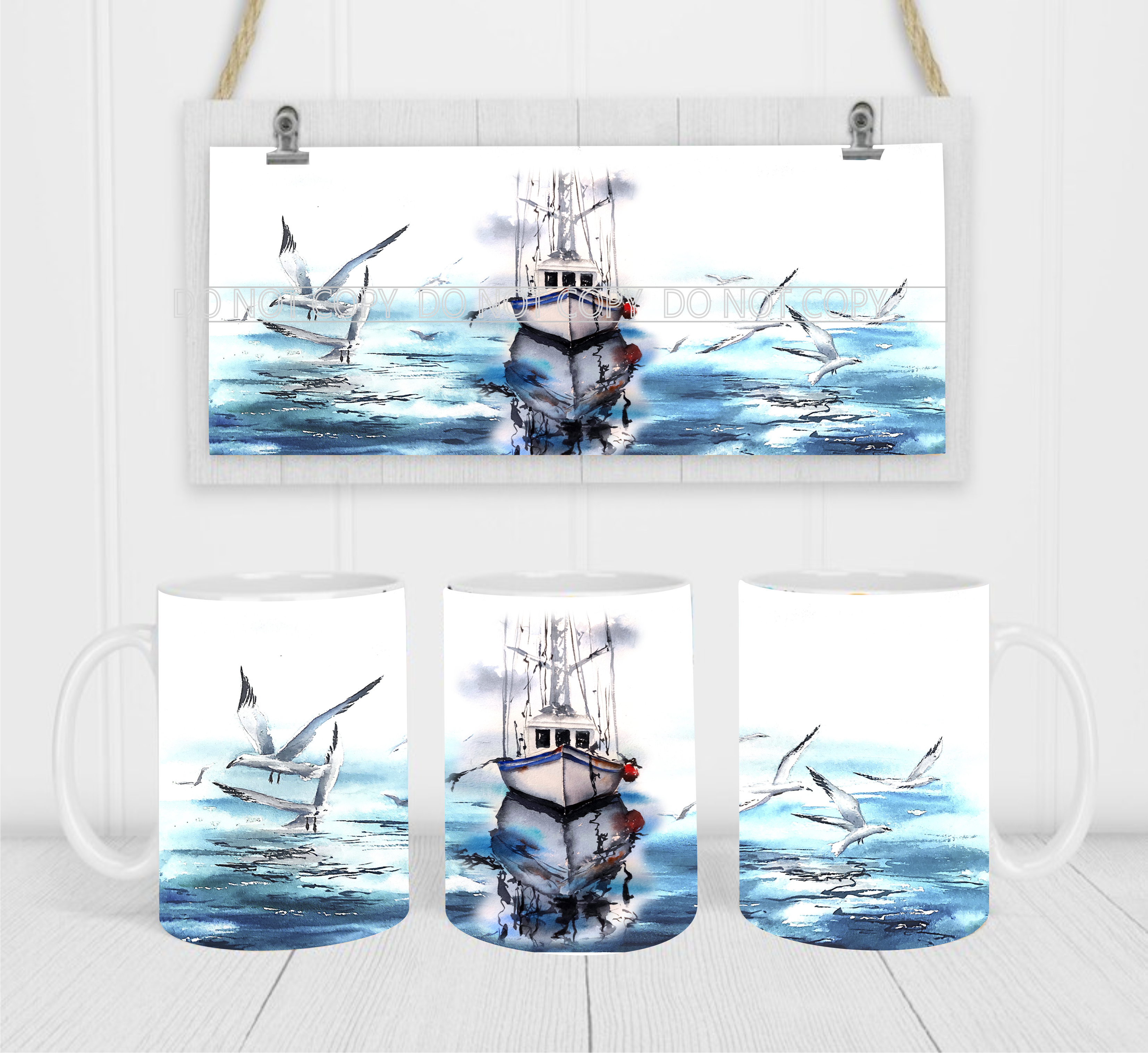 Ship At Sea - Coffee Mug Wrap - Sublimation Transfers