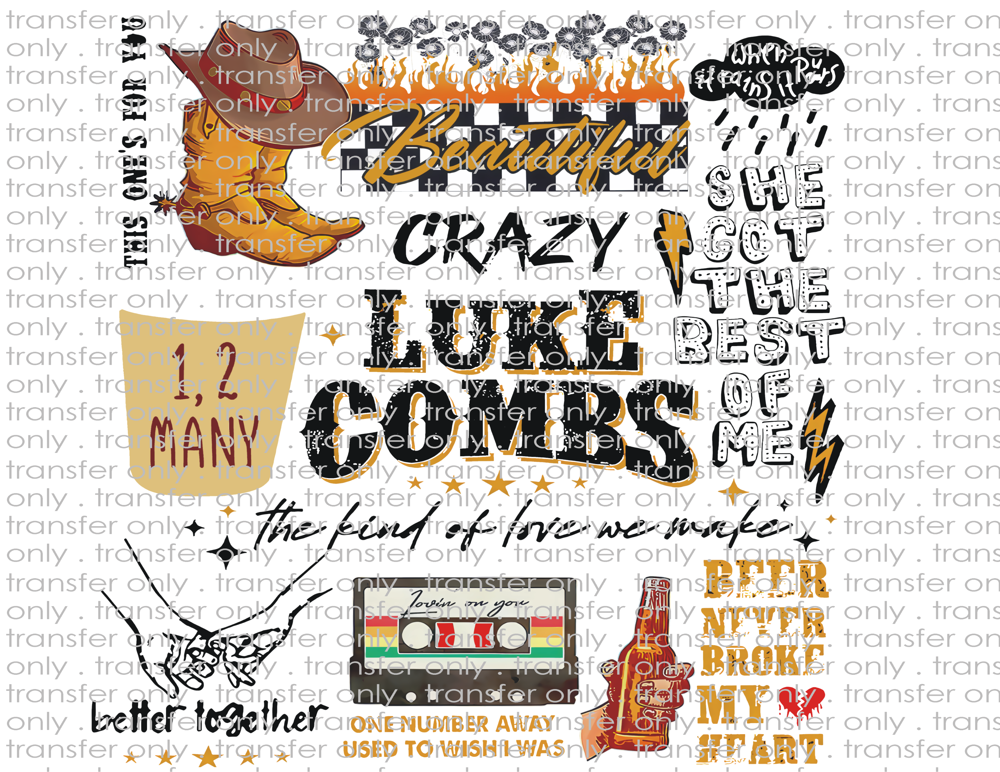 Country Music - Waterslide, Sublimation Transfers