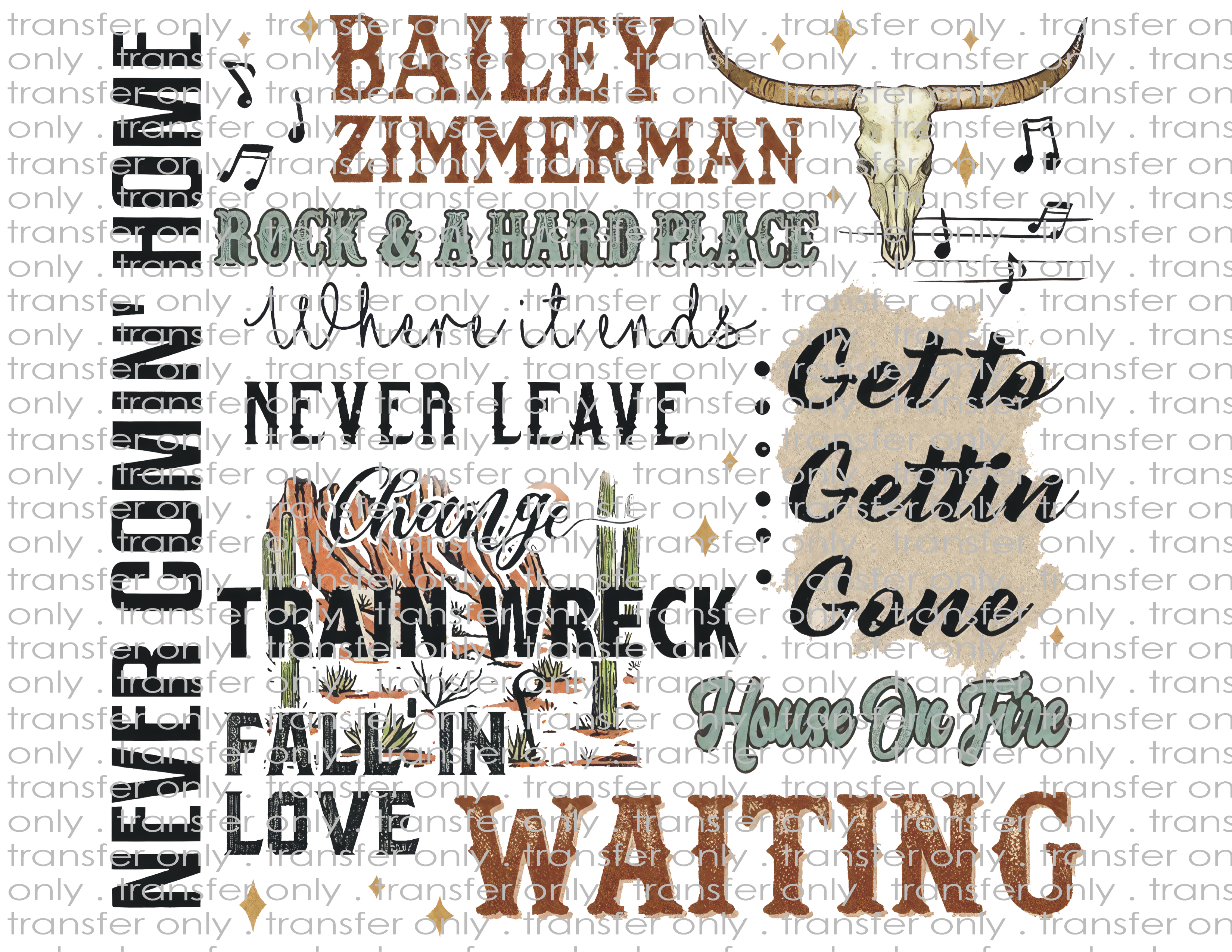 Country Music - Waterslide, Sublimation Transfers