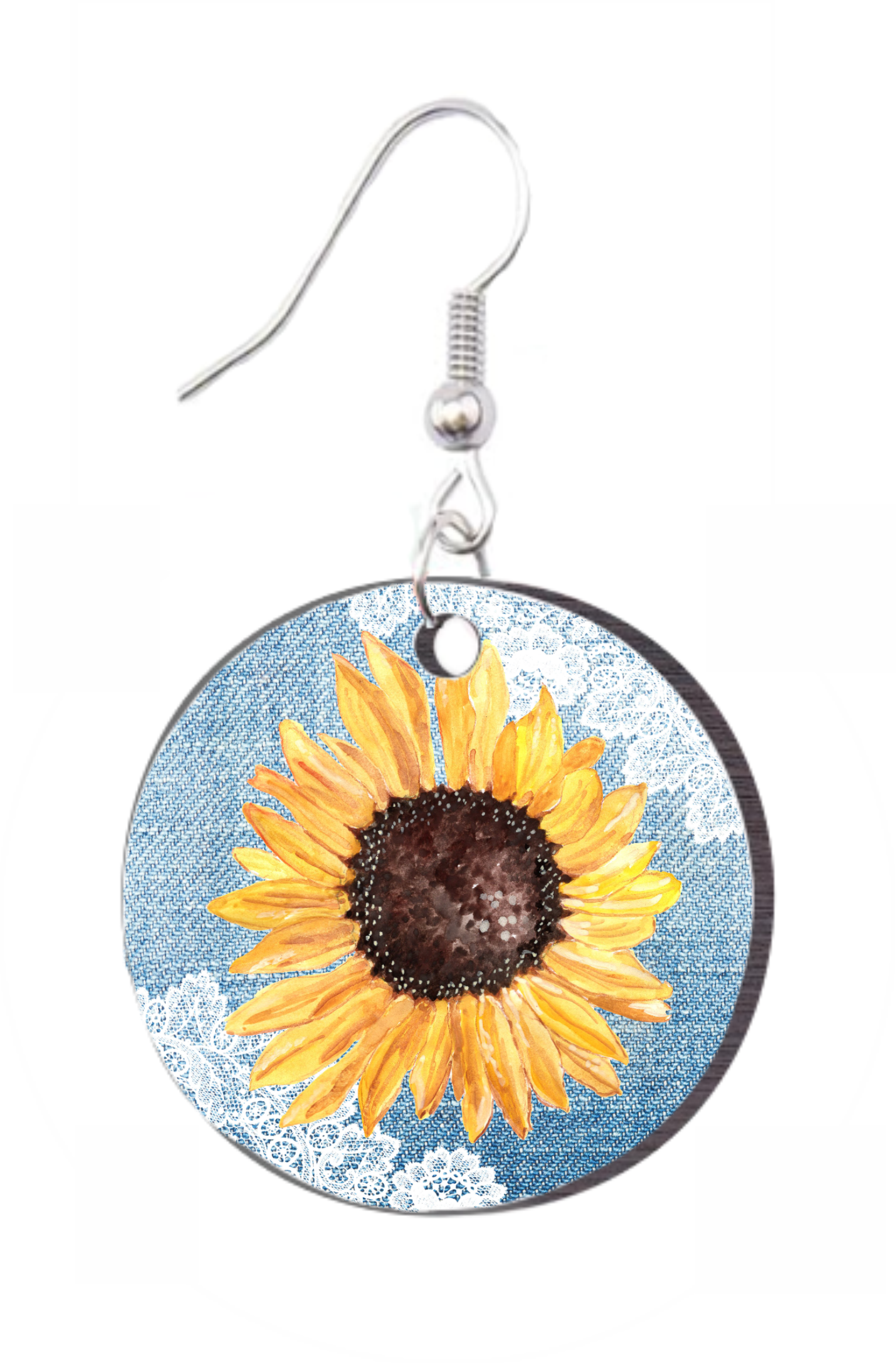 Sunflower Denim &  Lace - Round Earring Design